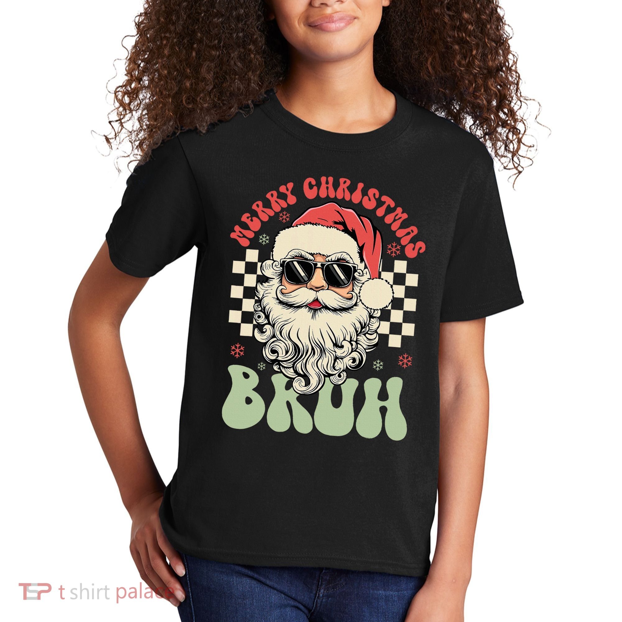 Merry Christmas Bruh Santa Sunglasses Retro Kids T-Shirt