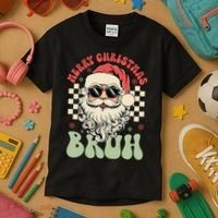 Merry Christmas Bruh Santa Sunglasses Retro Kids T-Shirt thumb 3