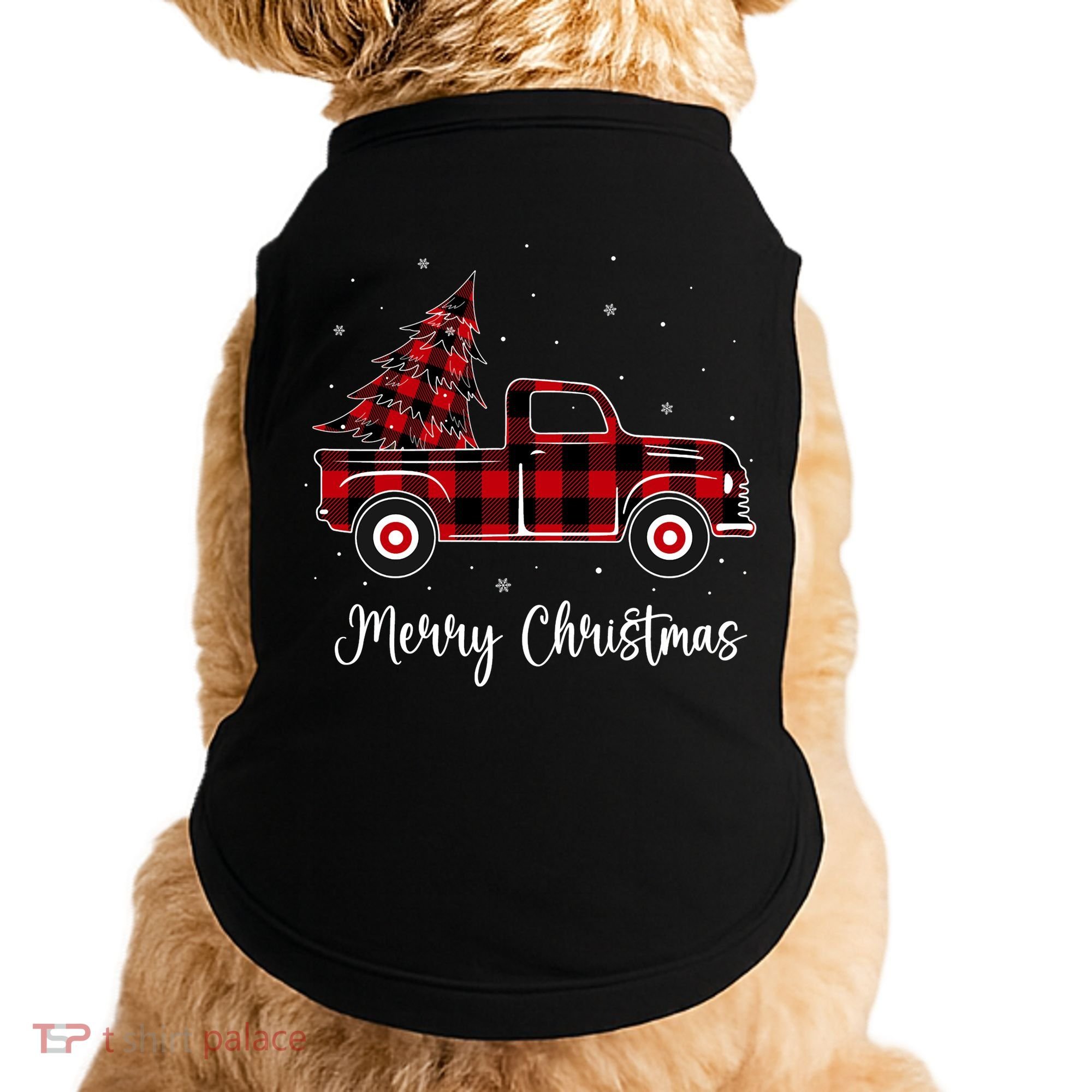 Merry Christmas Buffalo Red Plaid Truck Tree Doggie Tank