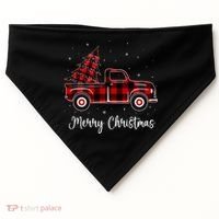 Merry Christmas Buffalo Red Plaid Truck Tree USA-Made Doggie Bandana thumb 0