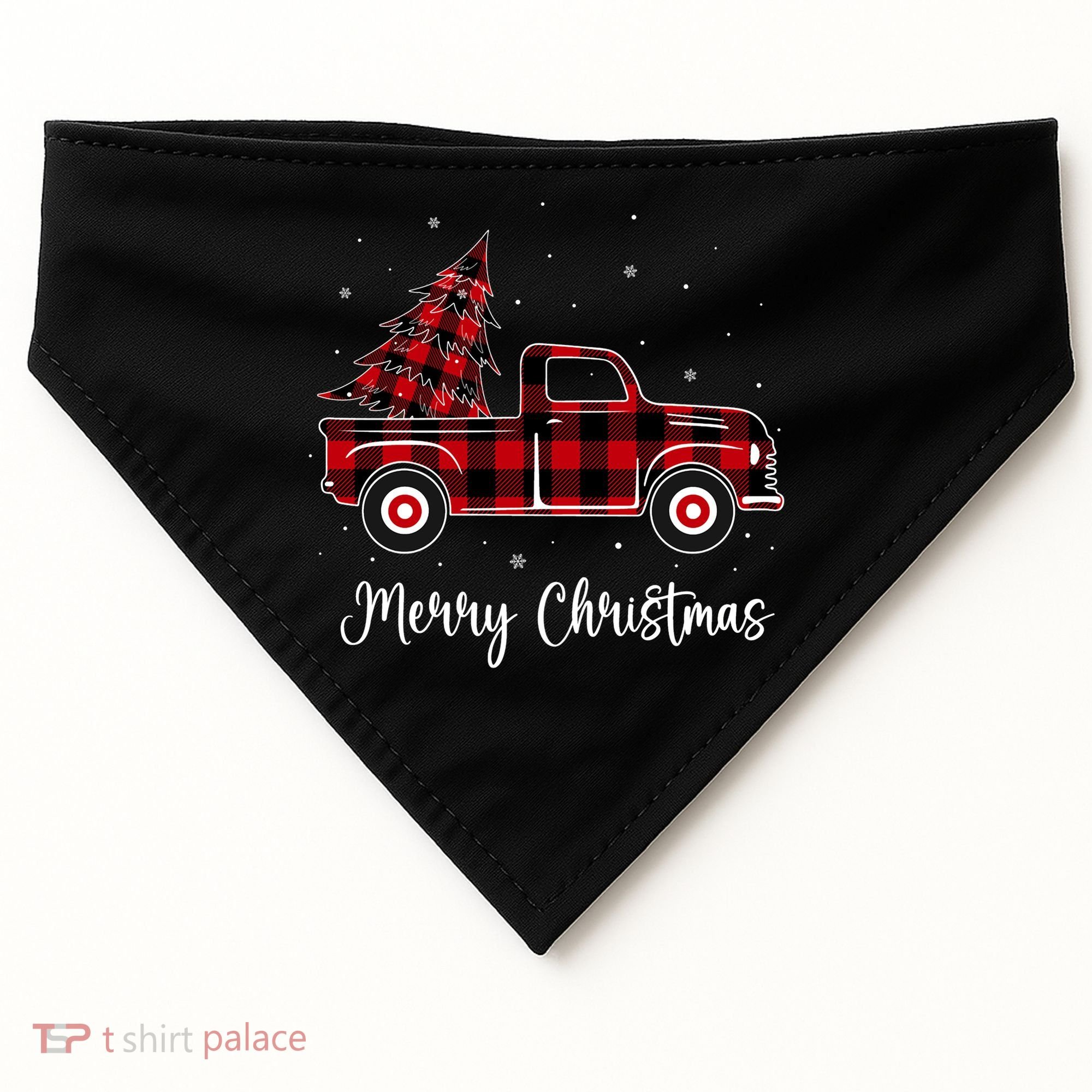 Merry Christmas Buffalo Red Plaid Truck Tree USA-Made Doggie Bandana