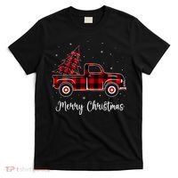 Merry Christmas Buffalo Red Plaid Truck Tree T-Shirt thumb 0