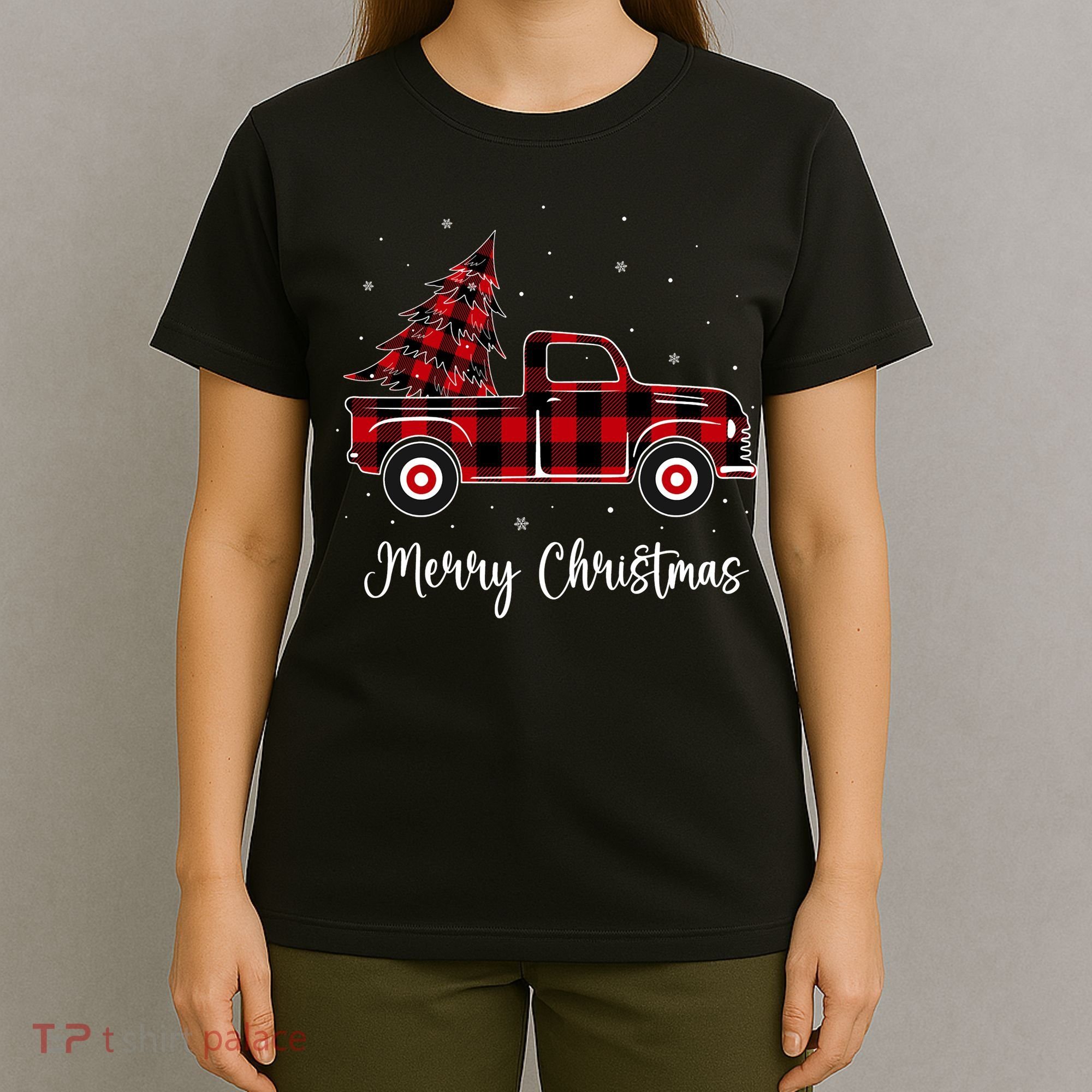 Merry Christmas Buffalo Red Plaid Truck Tree T-Shirt