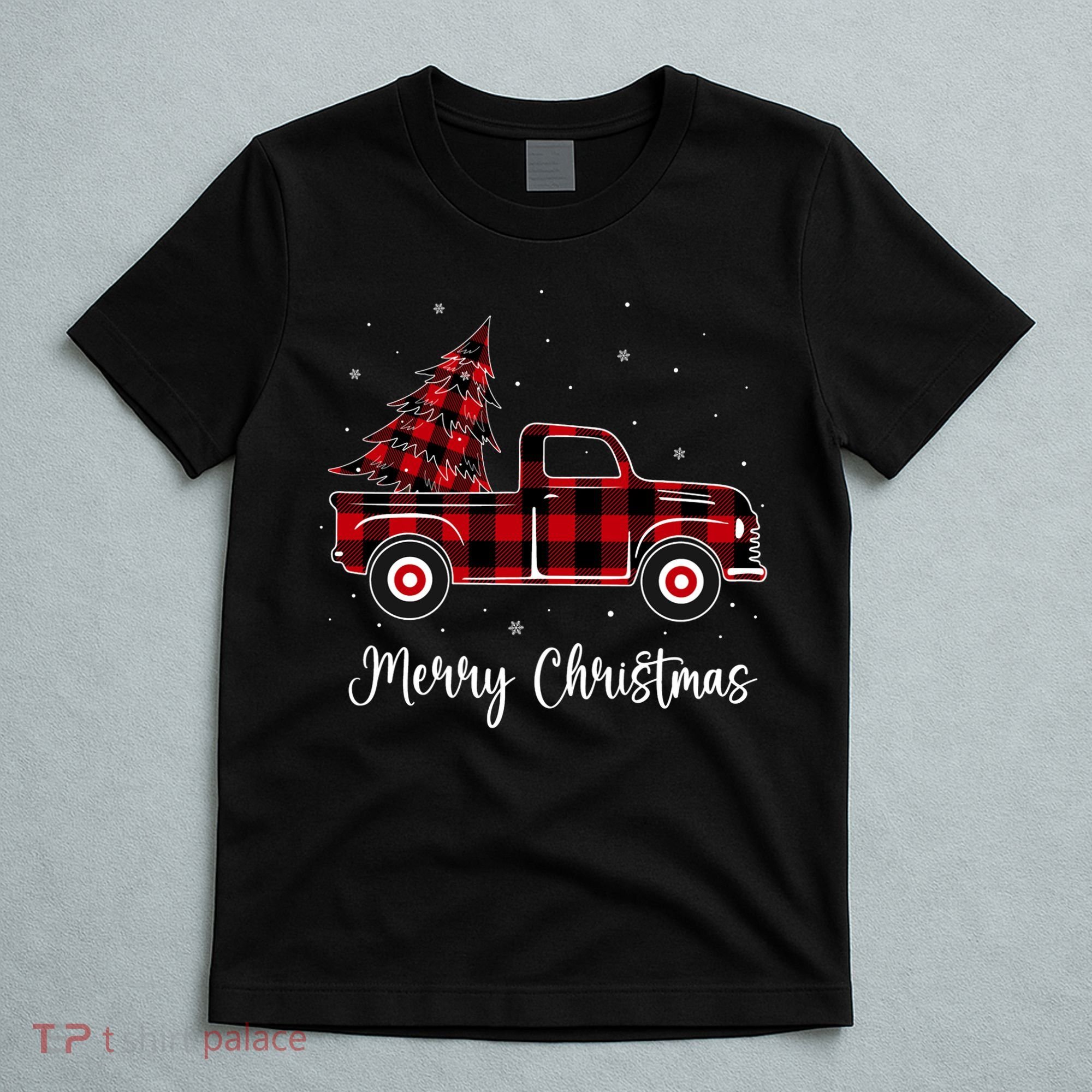 Merry Christmas Buffalo Red Plaid Truck Tree T-Shirt