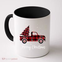Merry Christmas Buffalo Red Plaid Truck Tree Coffee Mug thumb 0