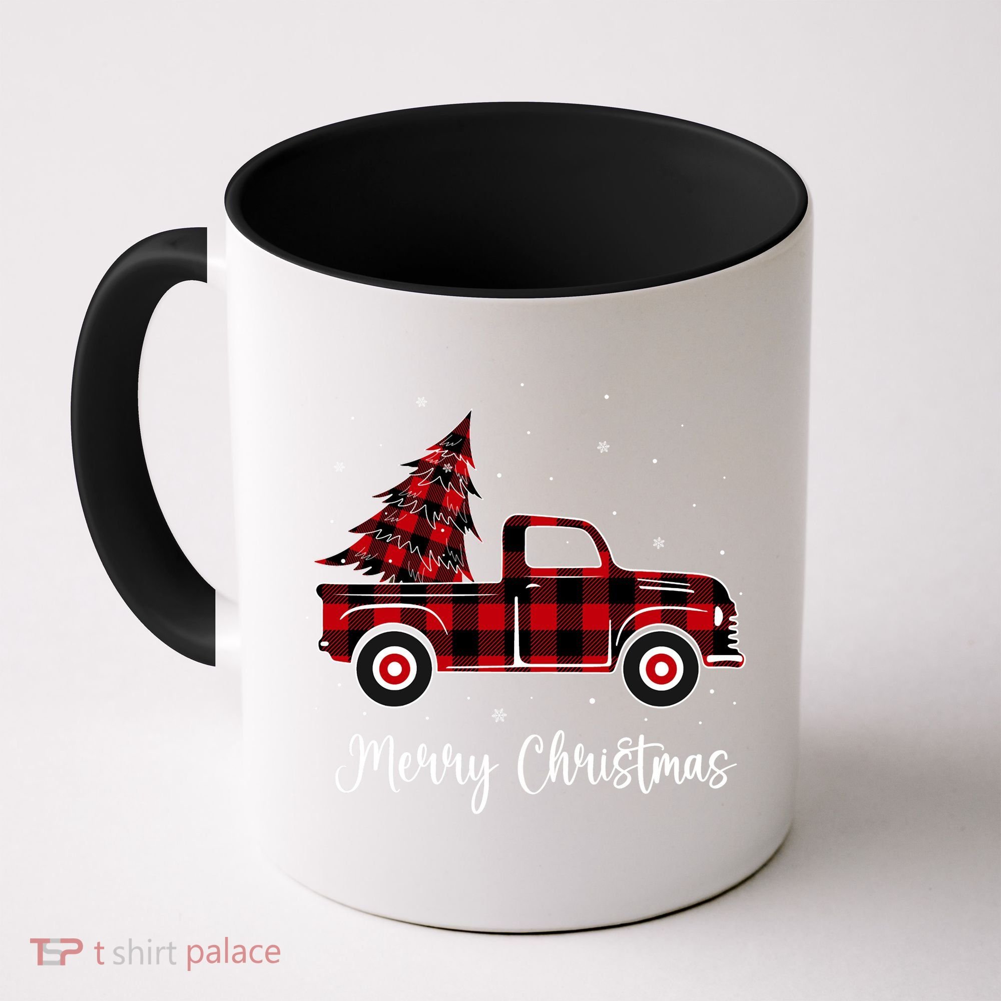 Merry Christmas Buffalo Red Plaid Truck Tree Coffee Mug