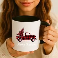 Merry Christmas Buffalo Red Plaid Truck Tree Coffee Mug thumb 3