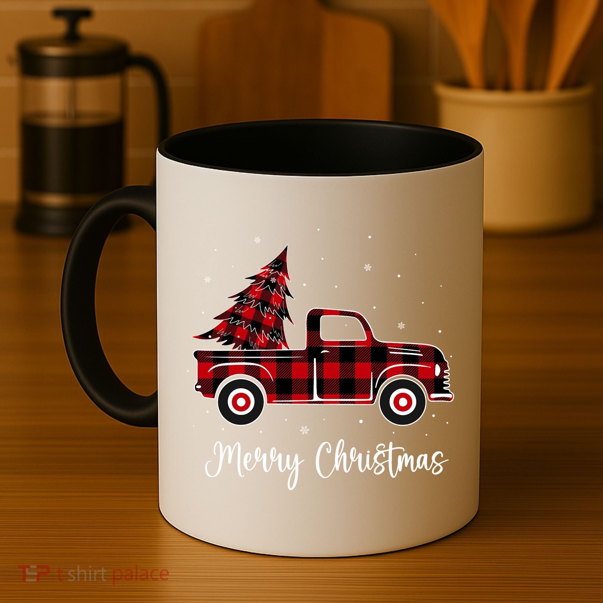 Merry Christmas Buffalo Red Plaid Truck Tree Coffee Mug