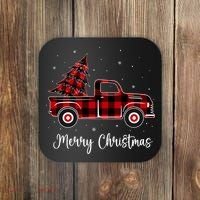 Merry Christmas Buffalo Red Plaid Truck Tree Coaster thumb 0
