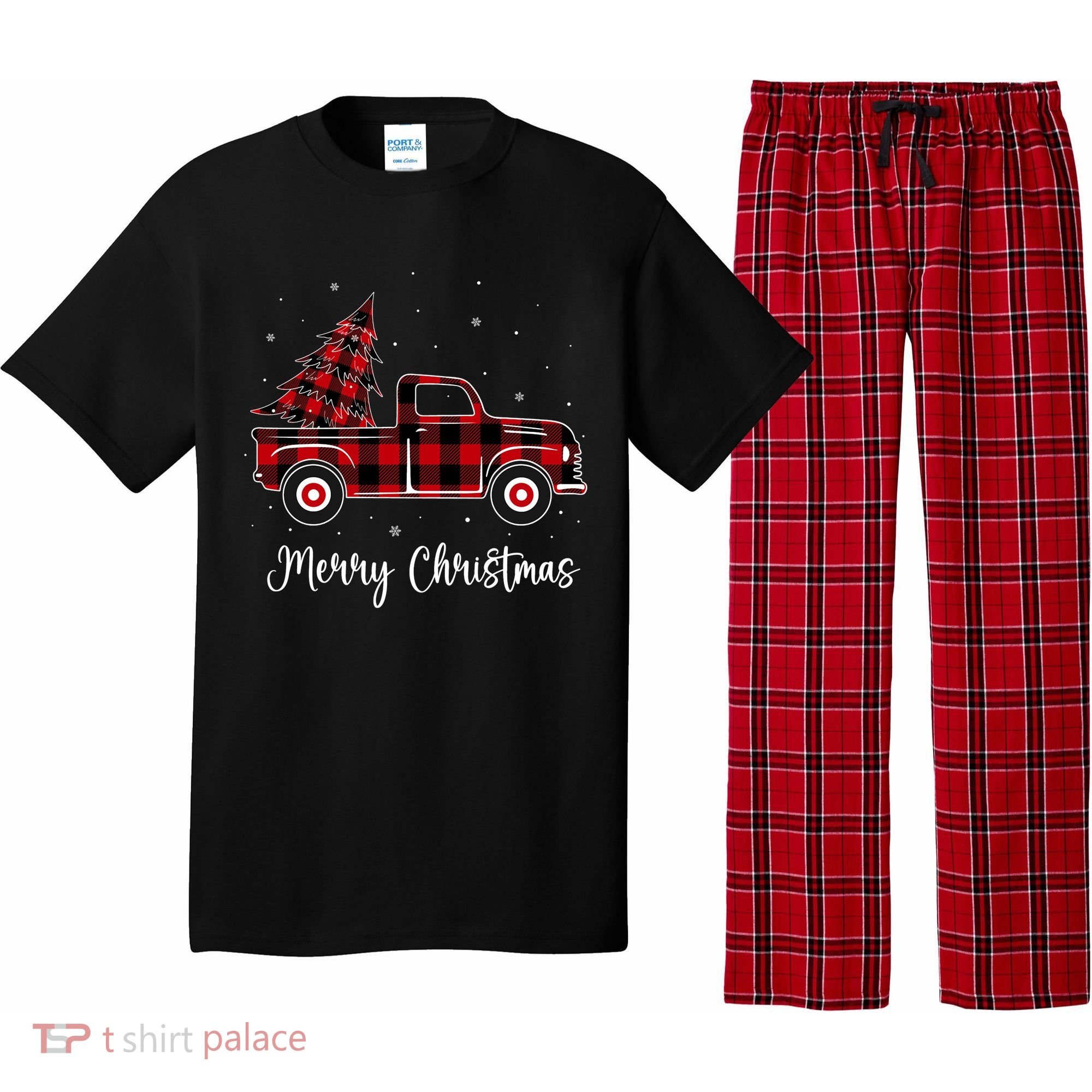 Merry Christmas Buffalo Red Plaid Truck Tree Pajama Set