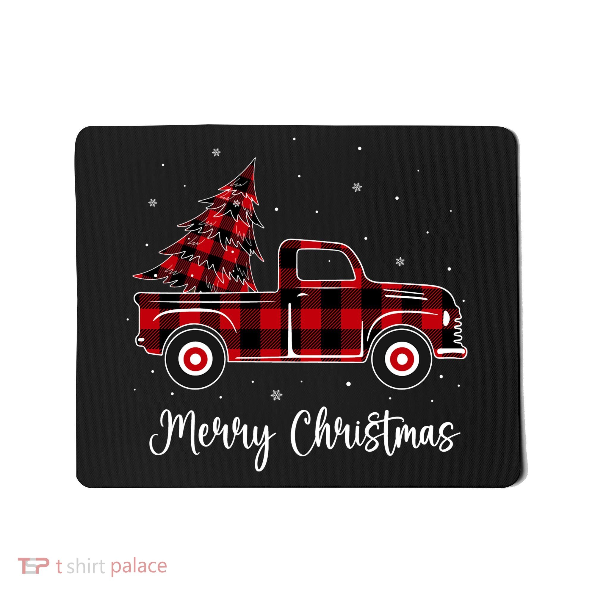 Merry Christmas Buffalo Red Plaid Truck Tree Mousepad