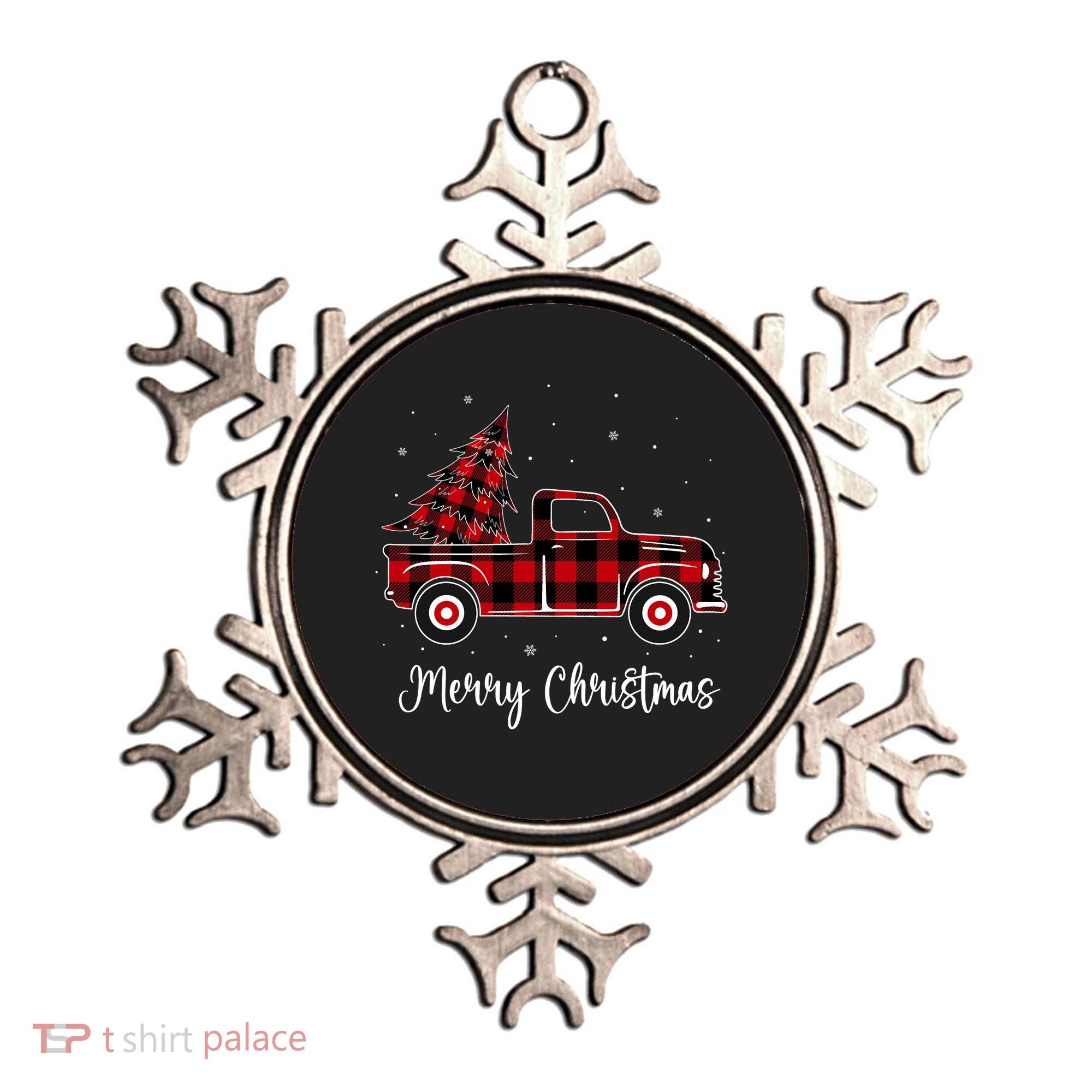 Merry Christmas Buffalo Red Plaid Truck Tree Ornament