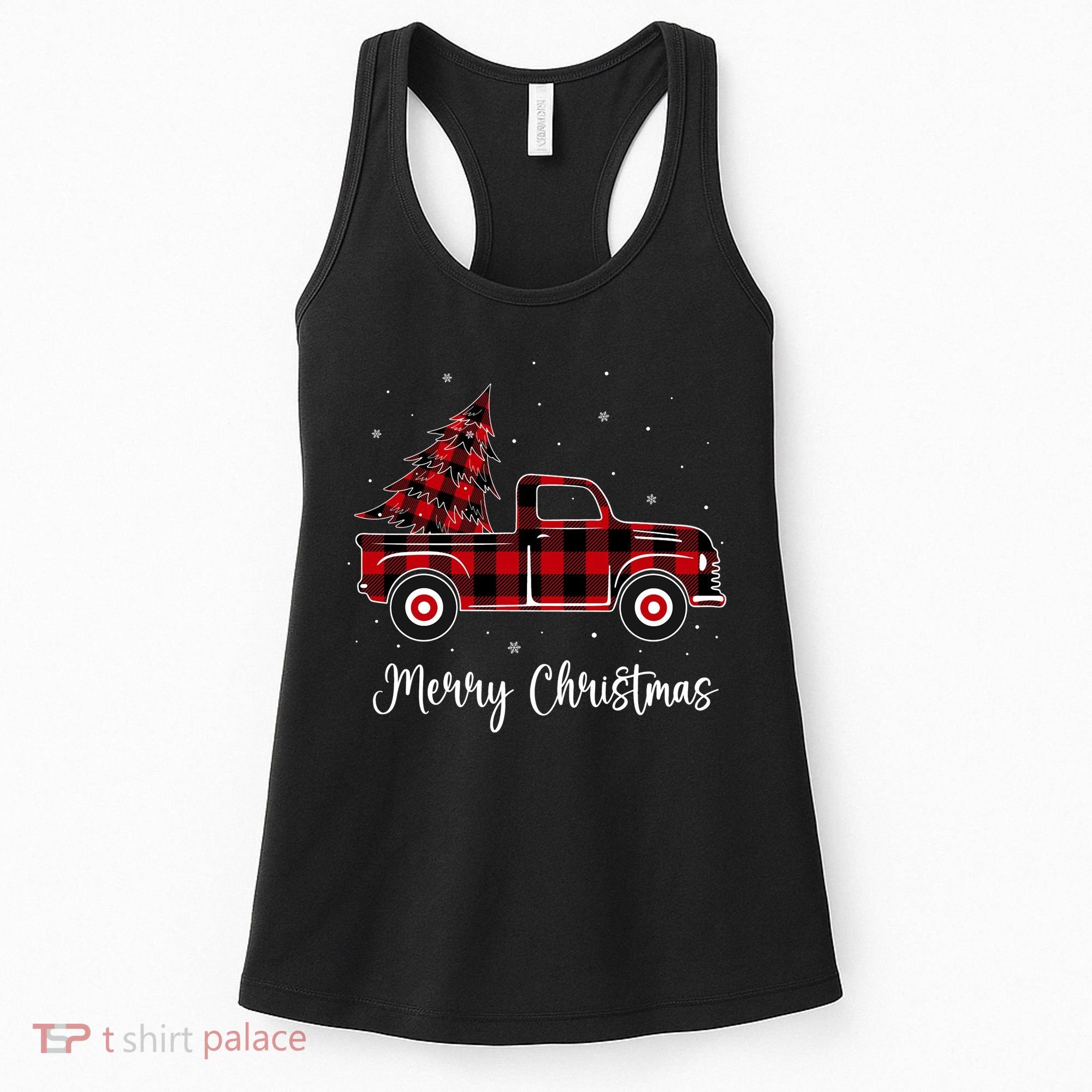 Merry Christmas Buffalo Red Plaid Truck Tree Women's Tank Top