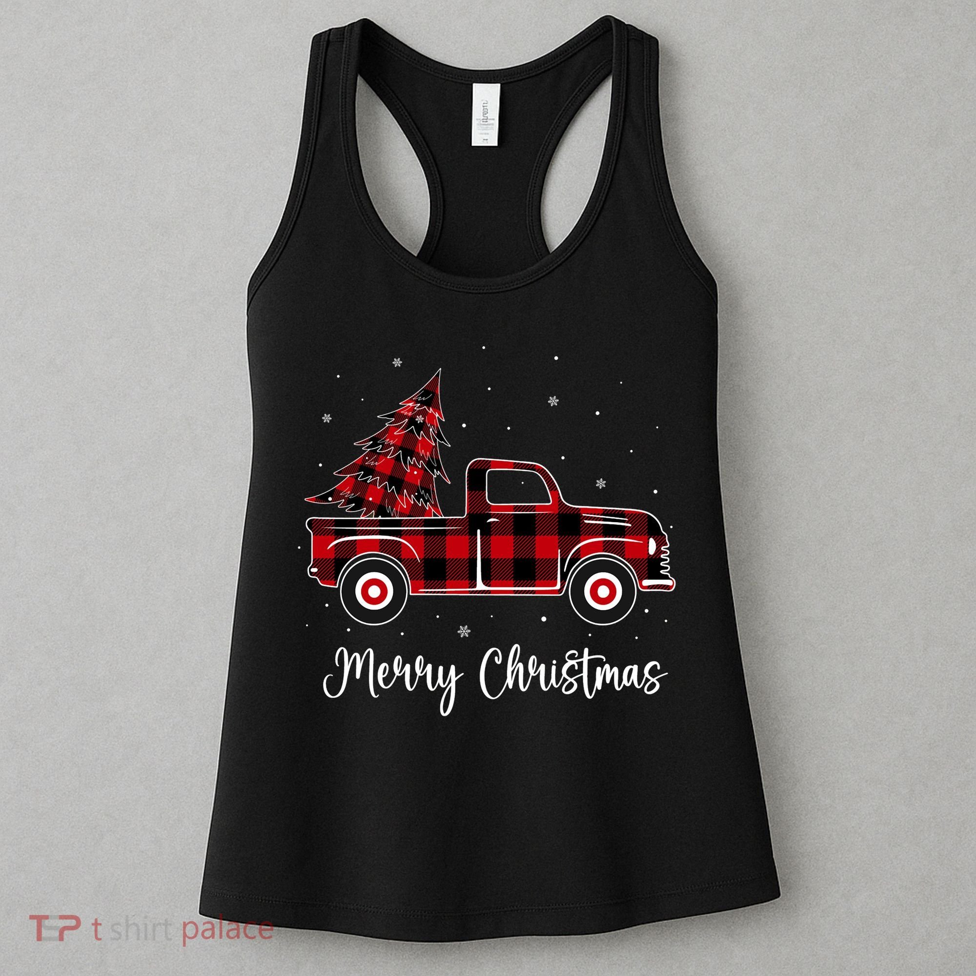 Merry Christmas Buffalo Red Plaid Truck Tree Women's Tank Top