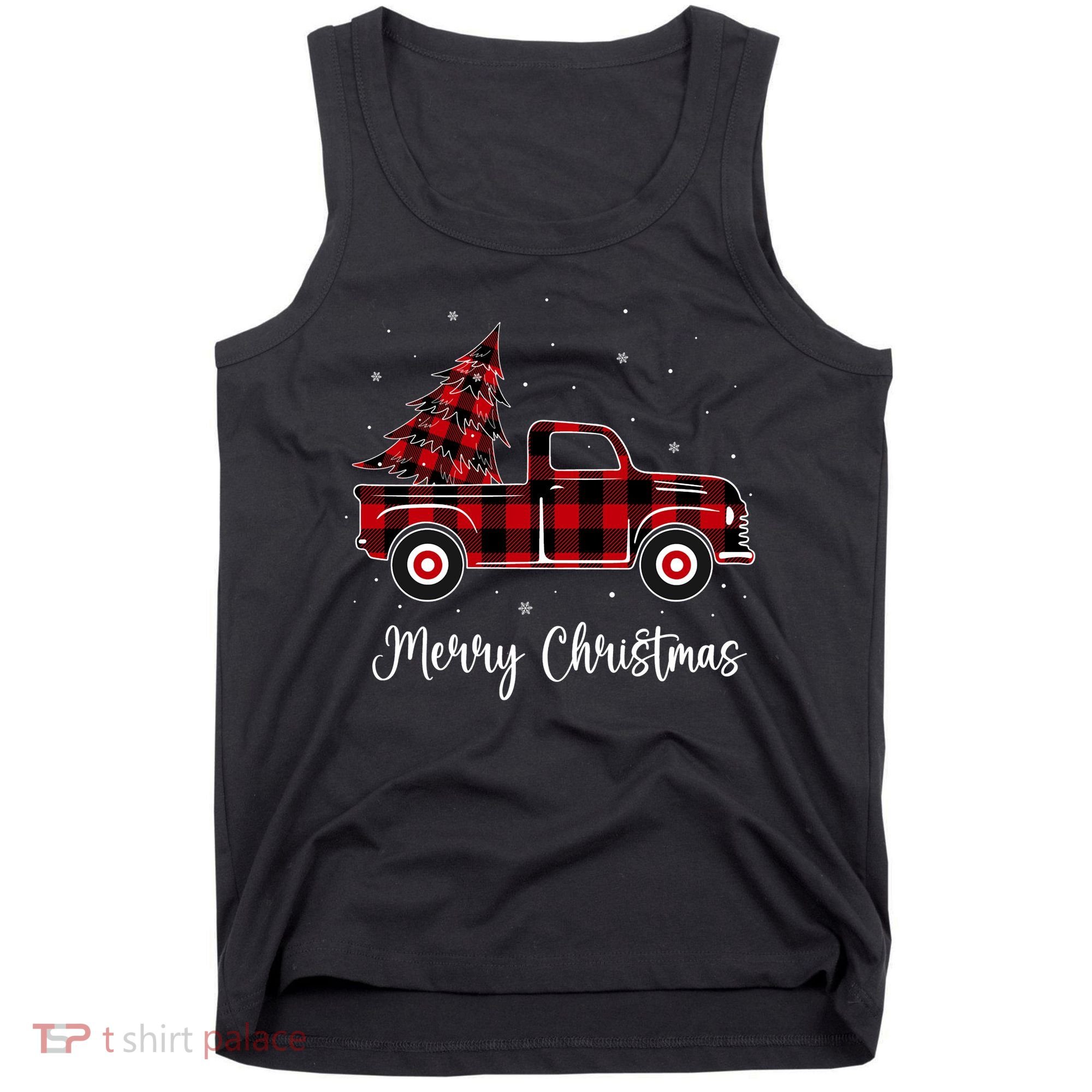 Merry Christmas Buffalo Red Plaid Truck Tree Tank Top