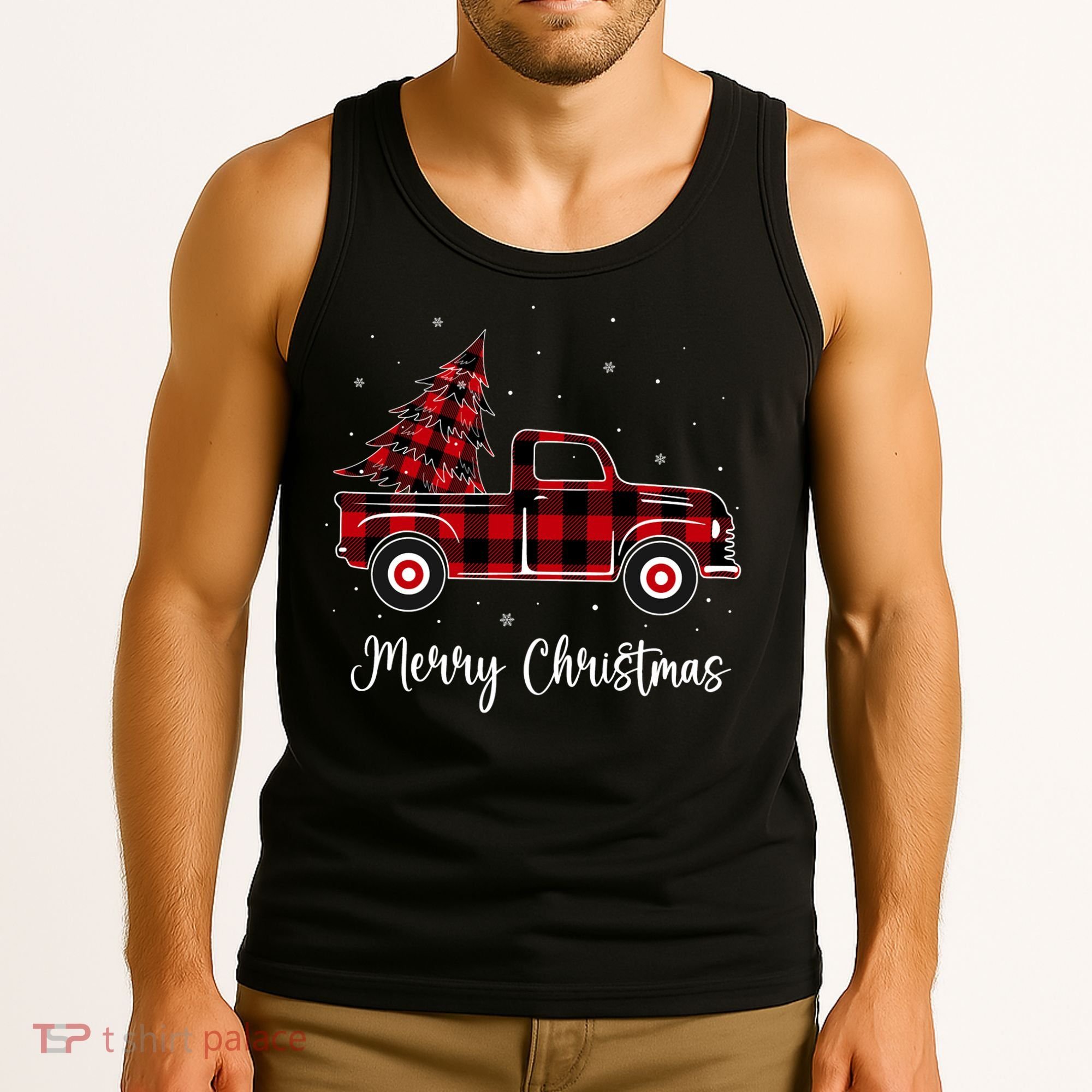 Merry Christmas Buffalo Red Plaid Truck Tree Tank Top