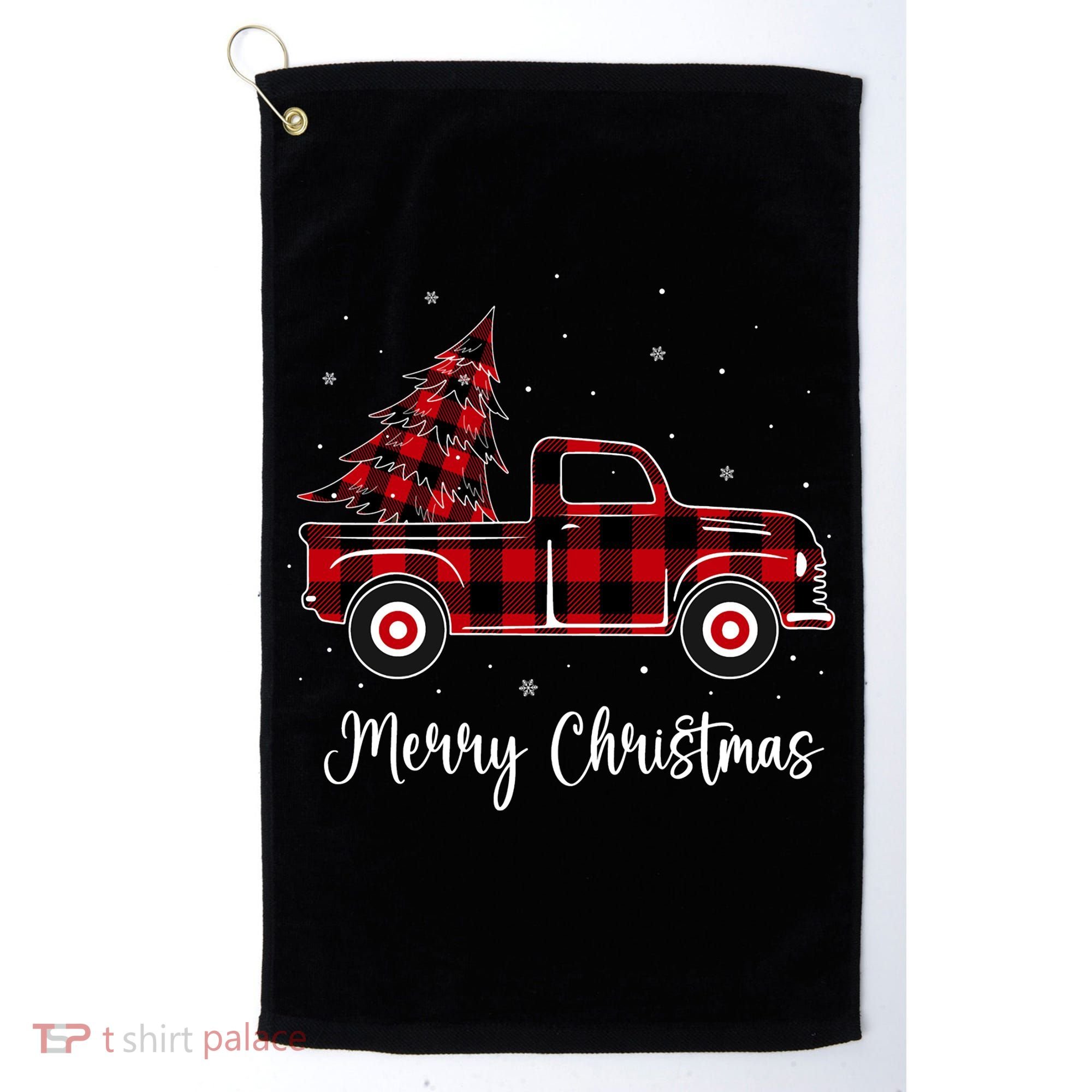 Merry Christmas Buffalo Red Plaid Truck Tree Golf Towel