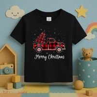 Merry Christmas Buffalo Red Plaid Truck Tree Toddler T-Shirt thumb 3