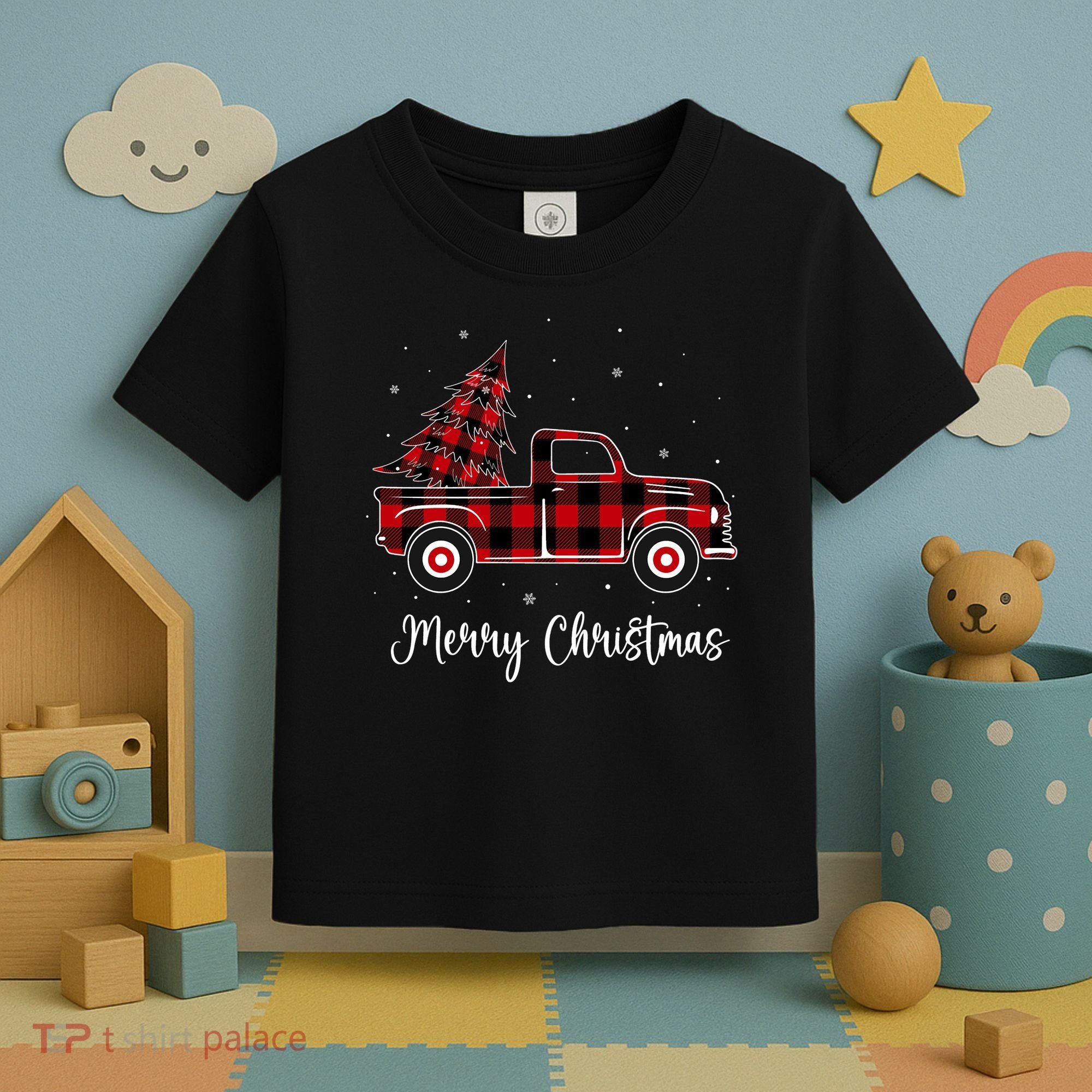 Merry Christmas Buffalo Red Plaid Truck Tree Toddler T-Shirt