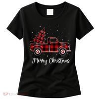 Merry Christmas Buffalo Red Plaid Truck Tree Women's T-Shirt thumb 0