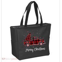 Merry Christmas Buffalo Red Plaid Truck Tree Tote Bag thumb 2