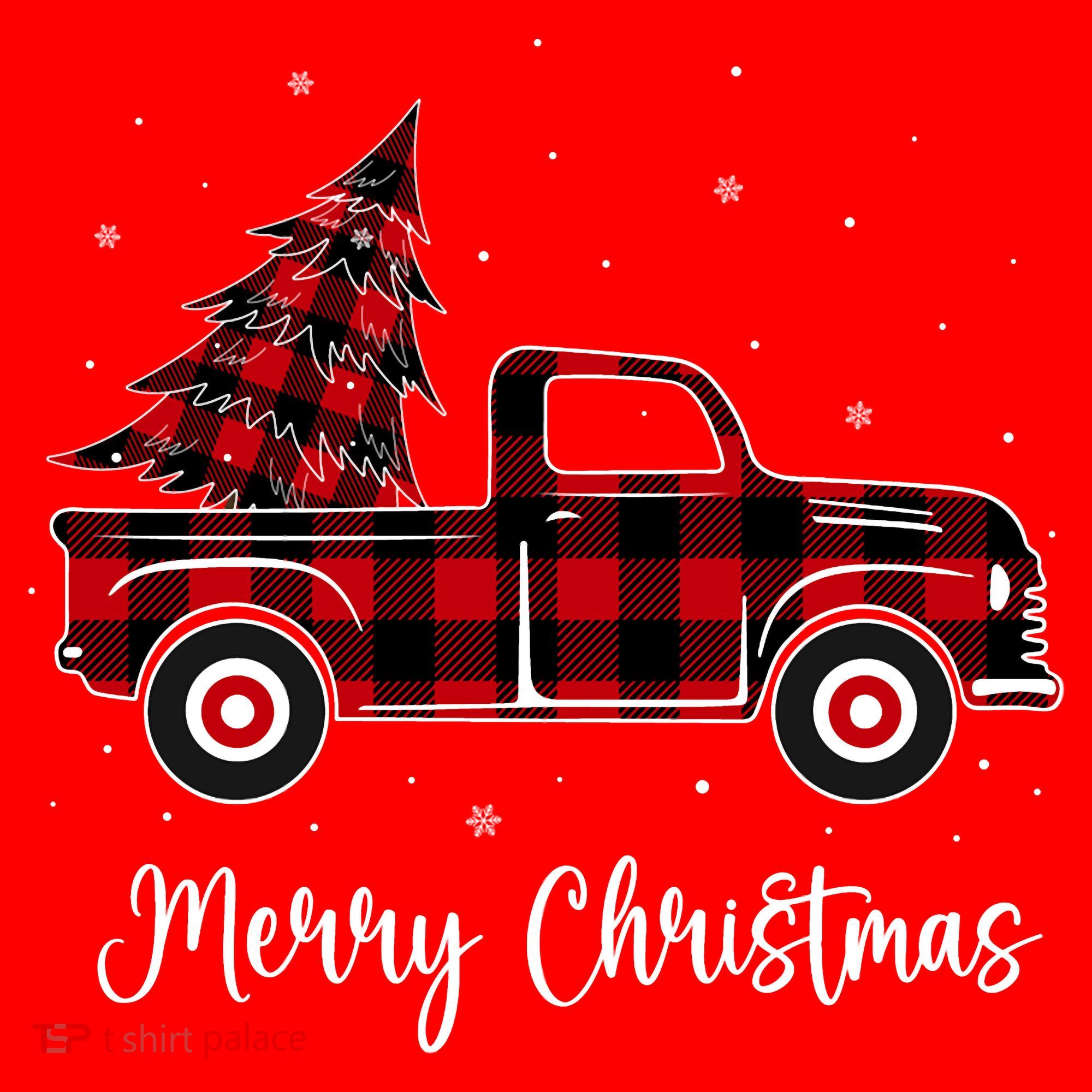 Merry Christmas Buffalo Red Plaid Truck Tree Santa Hat