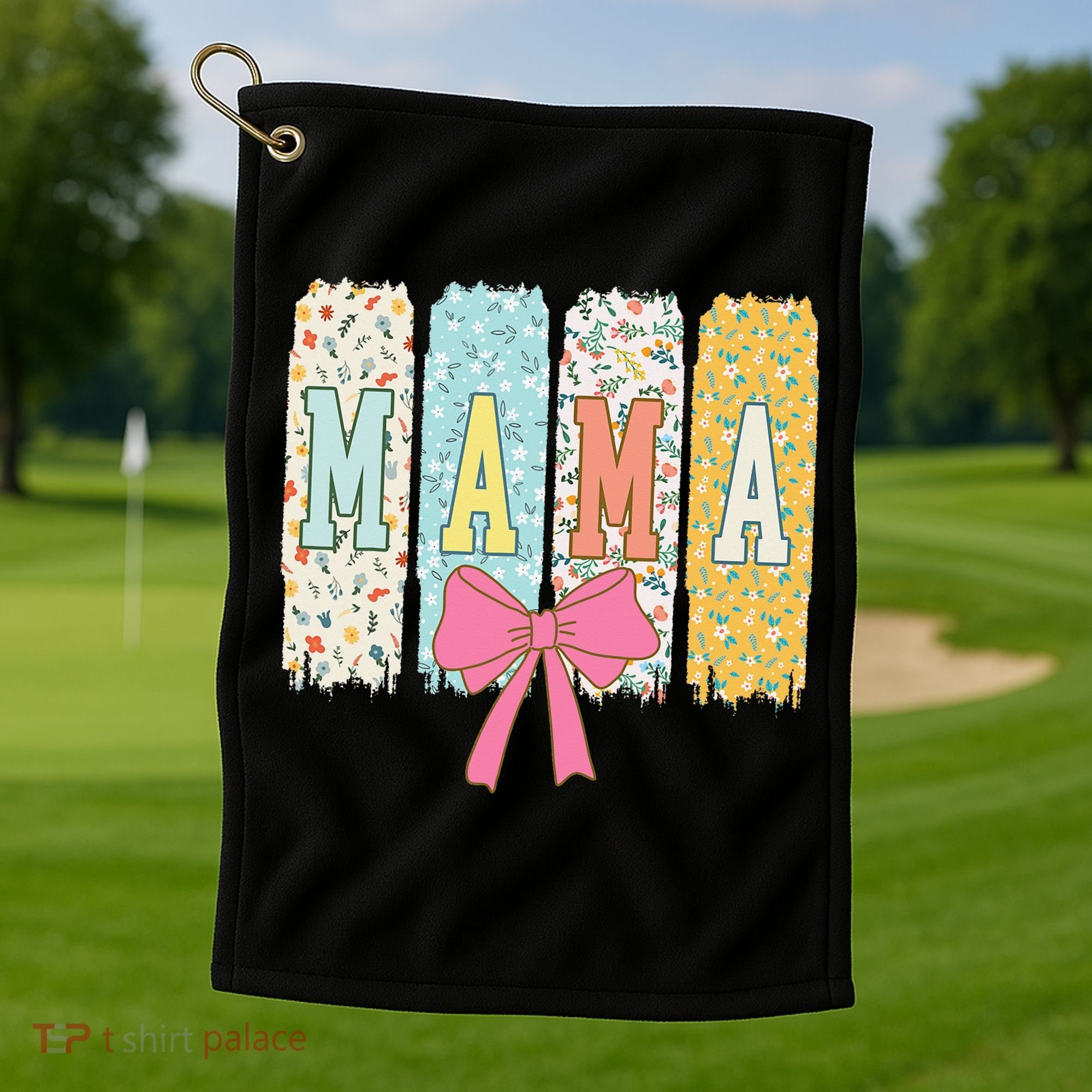 Mama Coquette Bow Groovy Floral Mothers Day Mama Golf Towel
