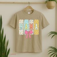 Mama Coquette Bow Groovy Floral Mothers Day Mama T-Shirt thumb 2