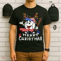 Merry Christmas Baseball For Boys Tollder Ball Santa Pajama T-Shirt thumb 6