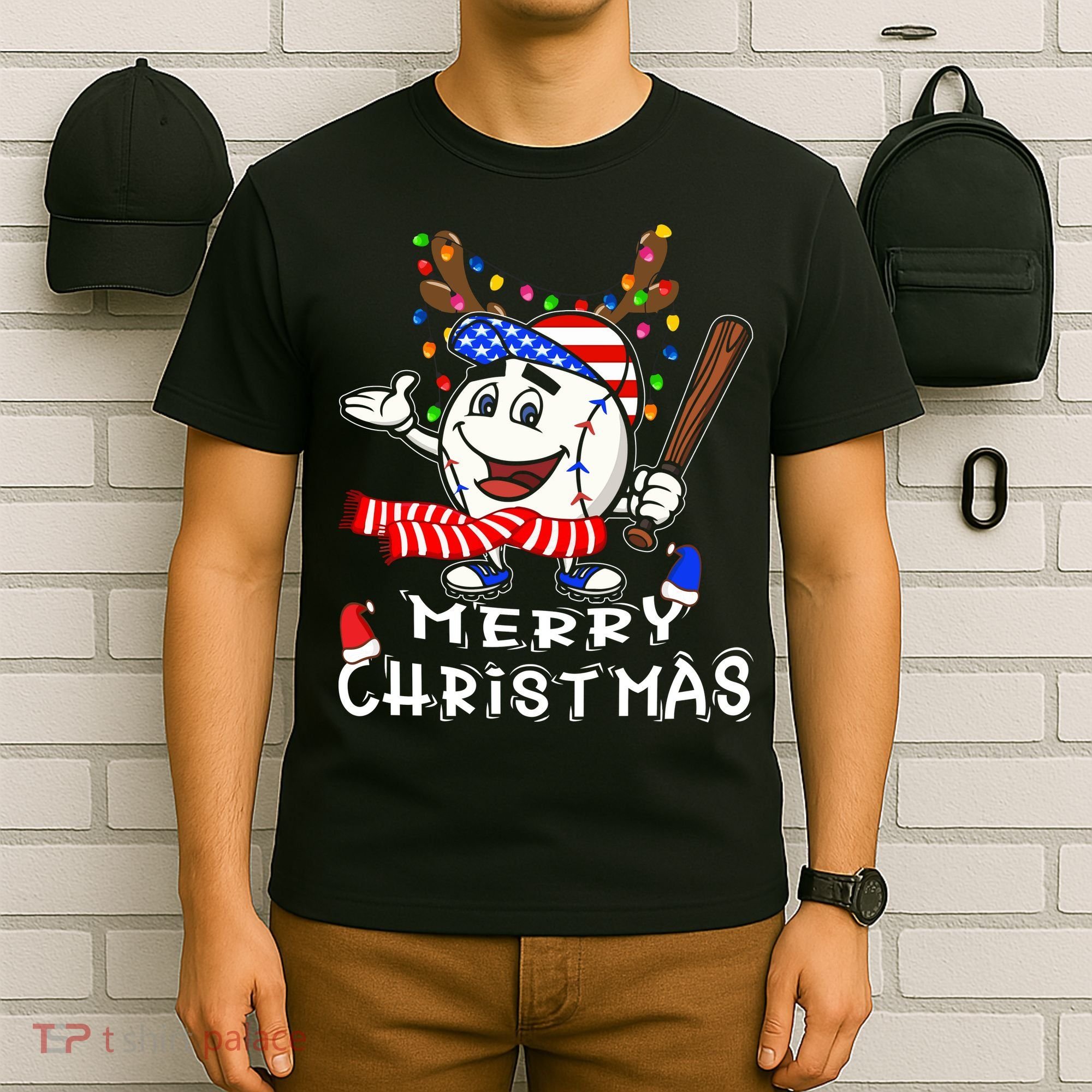 Merry Christmas Baseball For Boys Tollder Ball Santa Pajama T-Shirt