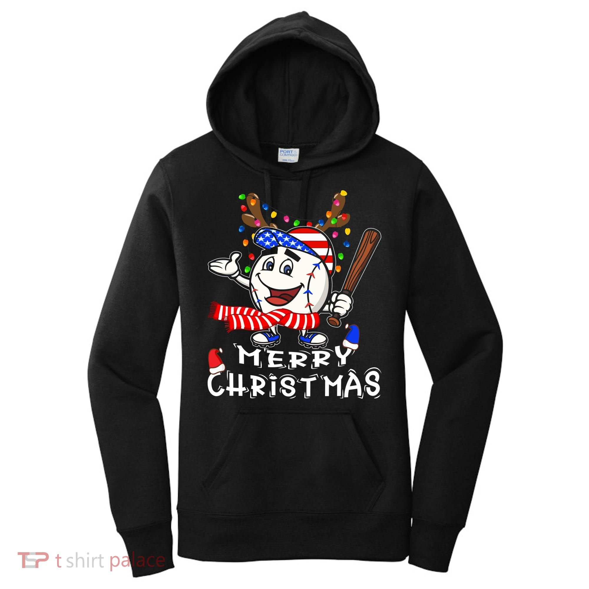 Merry Christmas Baseball For Boys Tollder Ball Santa Pajama Women's Hoodie