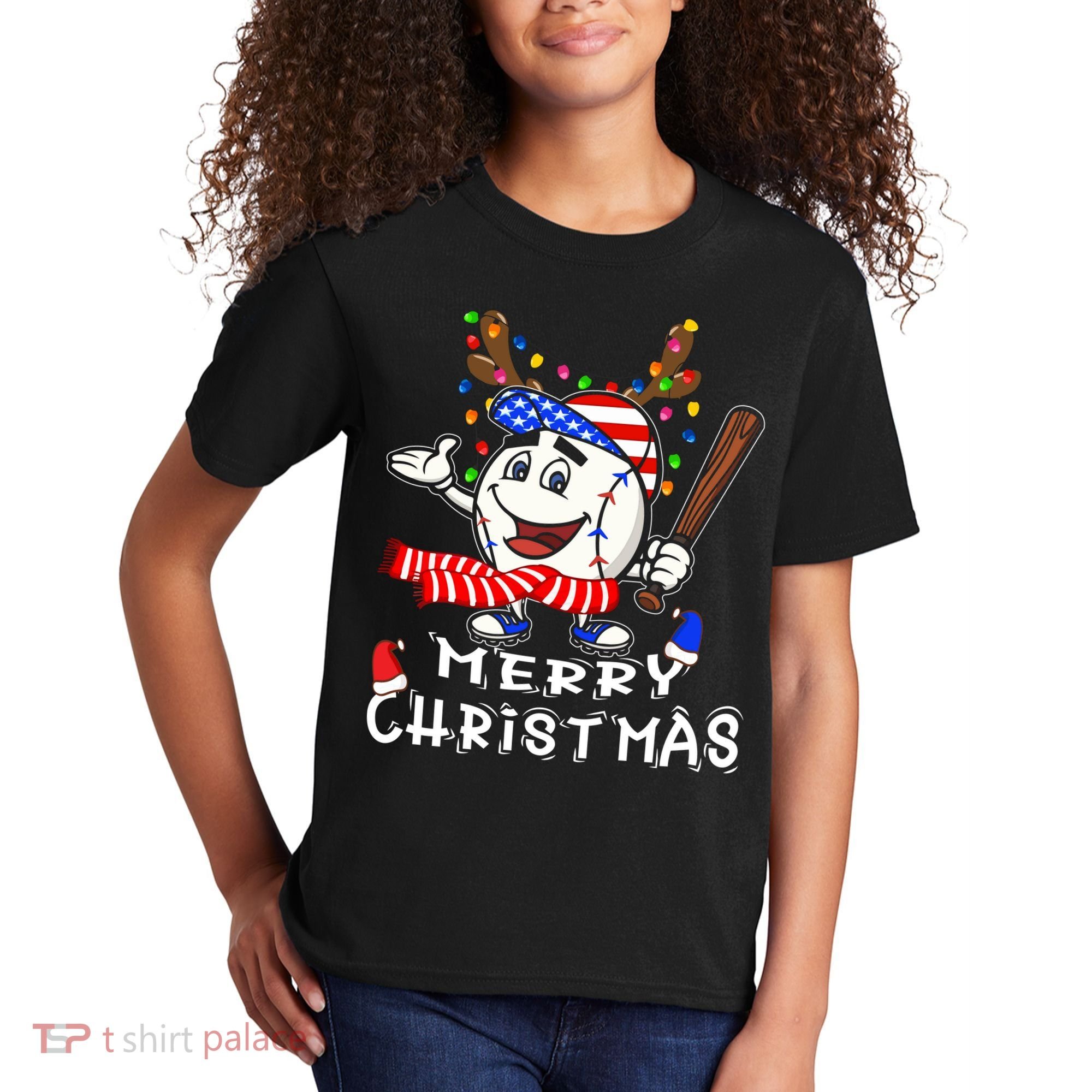Merry Christmas Baseball For Boys Tollder Ball Santa Pajama Kids T-Shirt