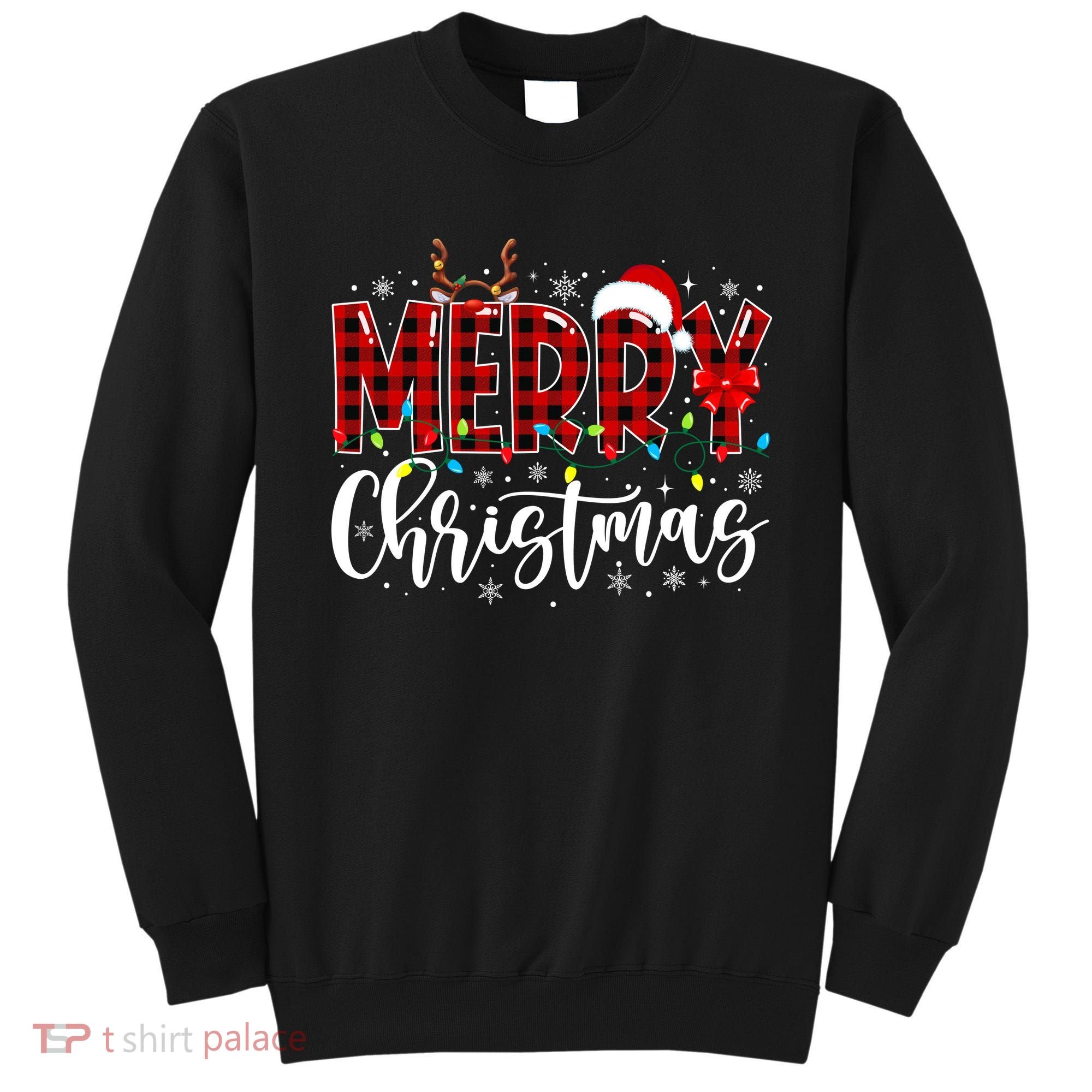 Merry Christmas Buffalo Plaid Red Santa Family Matching Xmas Sweatshirt
