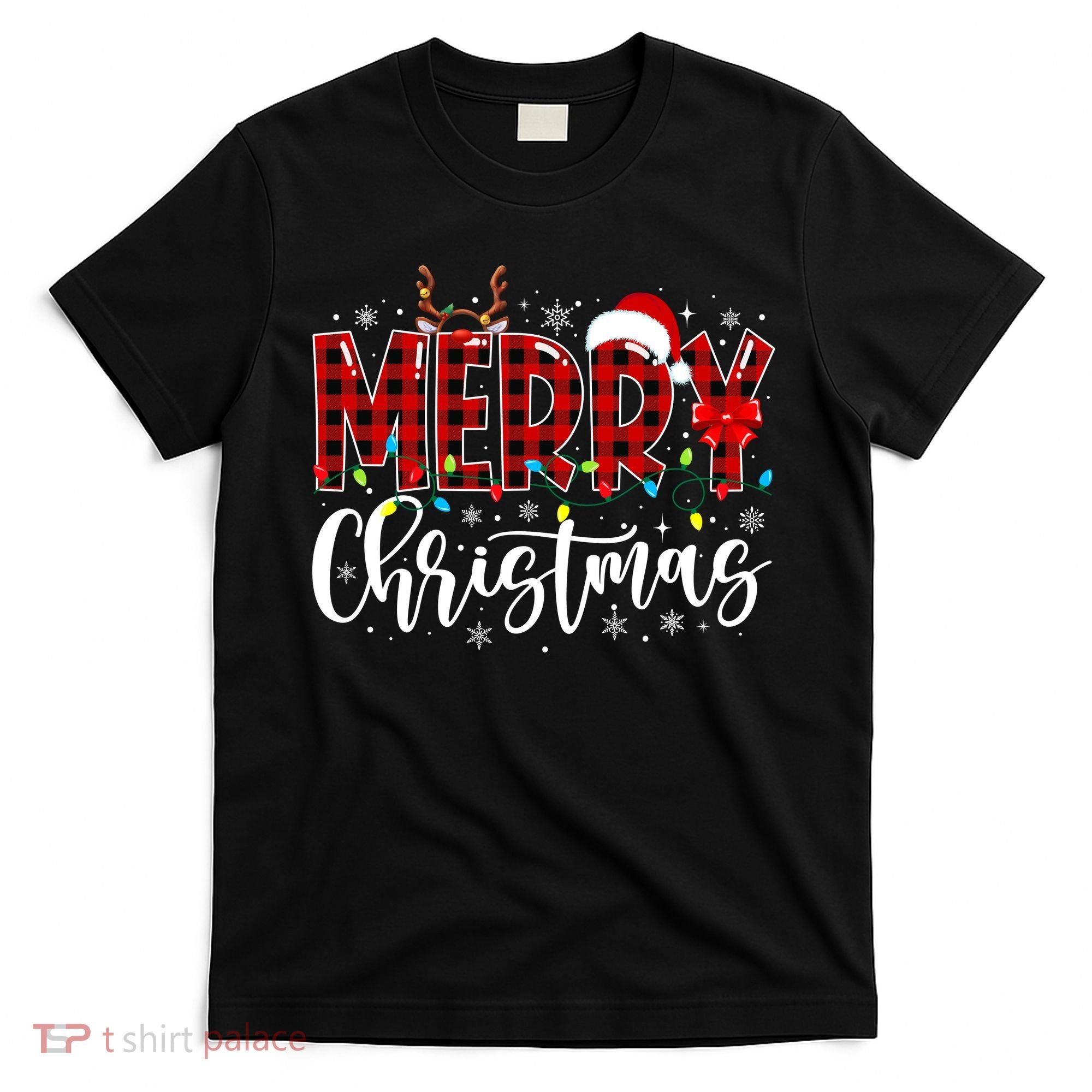 Merry Christmas Buffalo Plaid Red Santa Family Matching Xmas T-Shirt