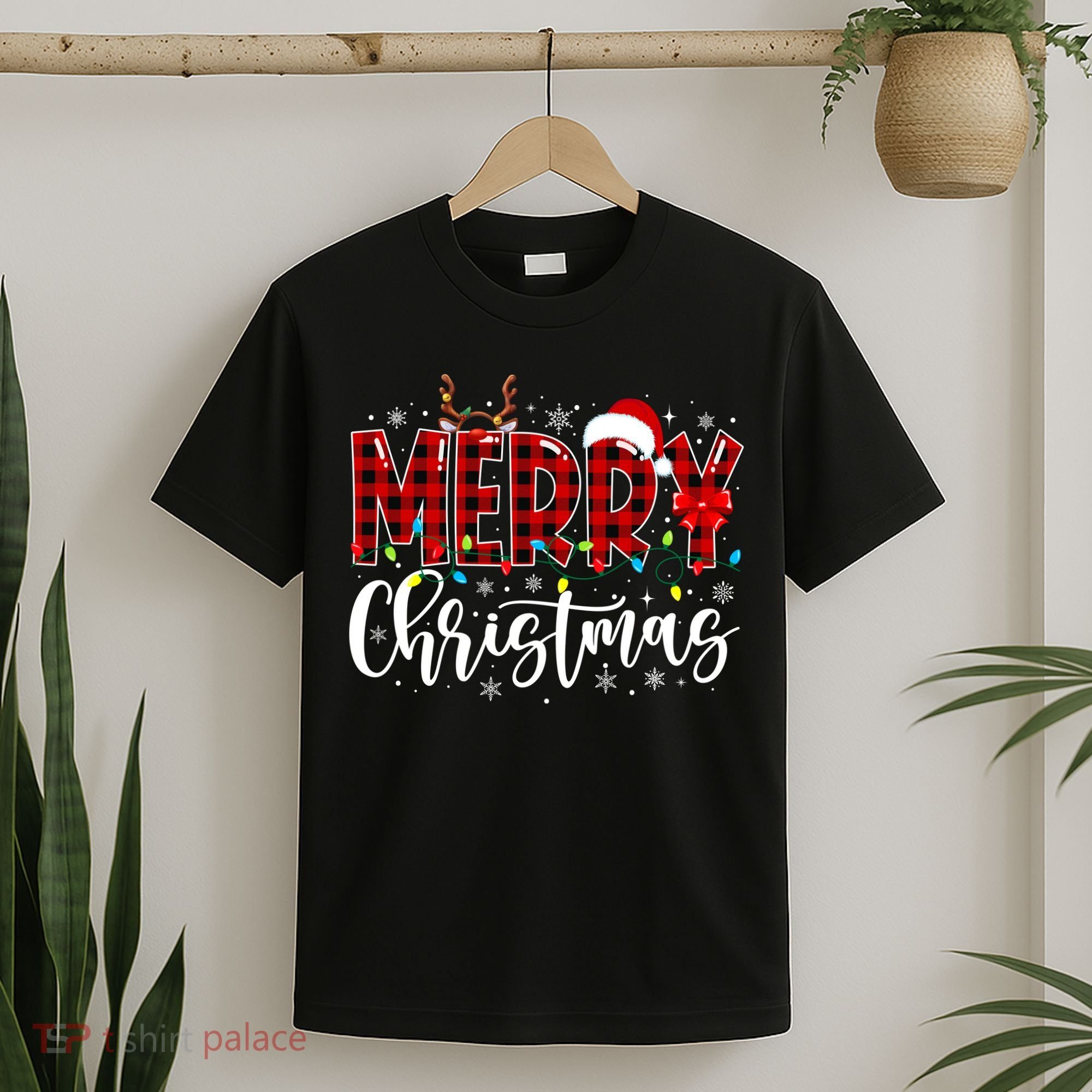Merry Christmas Buffalo Plaid Red Santa Family Matching Xmas T-Shirt
