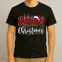 Merry Christmas Buffalo Plaid Red Santa Family Matching Xmas T-Shirt thumb 3