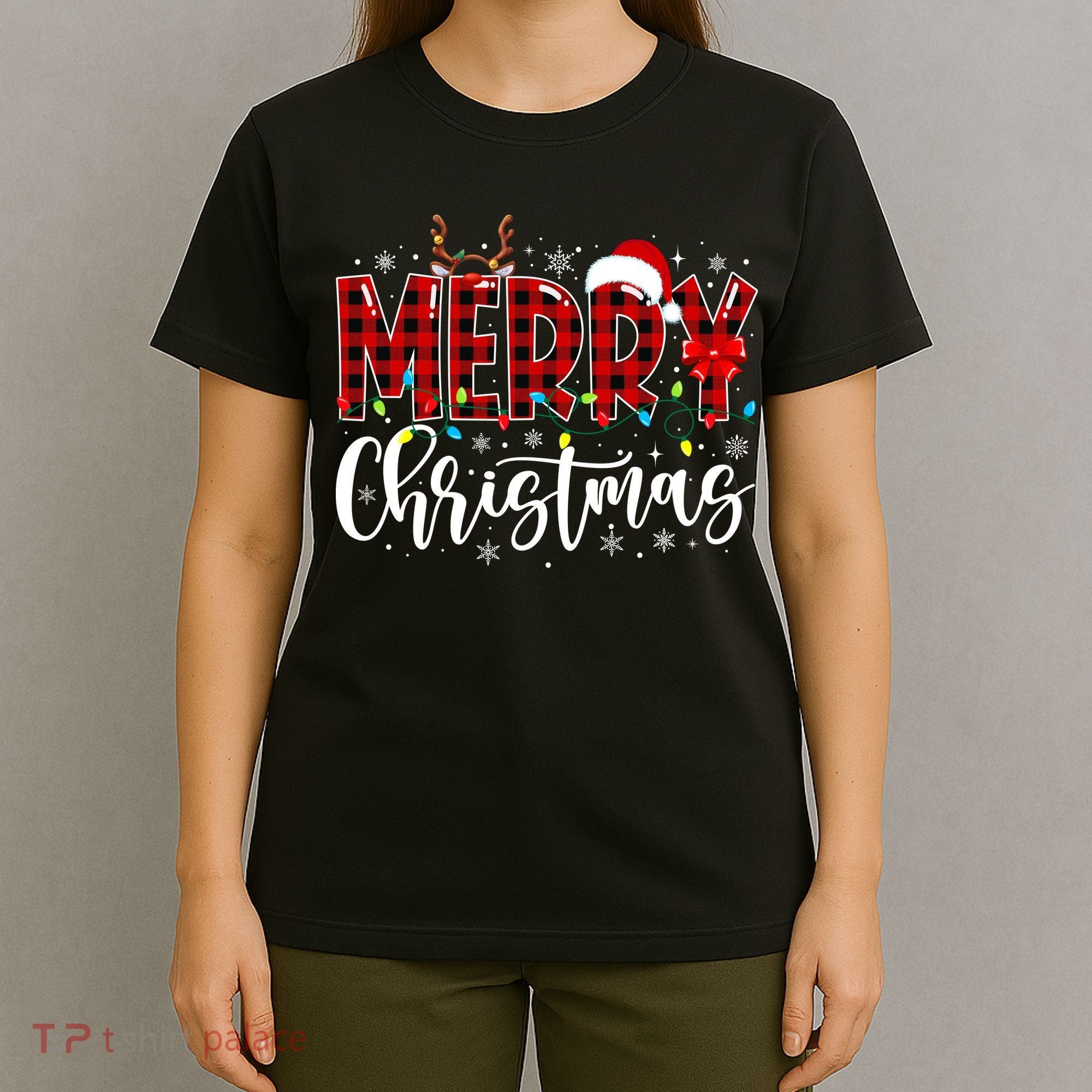 Merry Christmas Buffalo Plaid Red Santa Family Matching Xmas T-Shirt