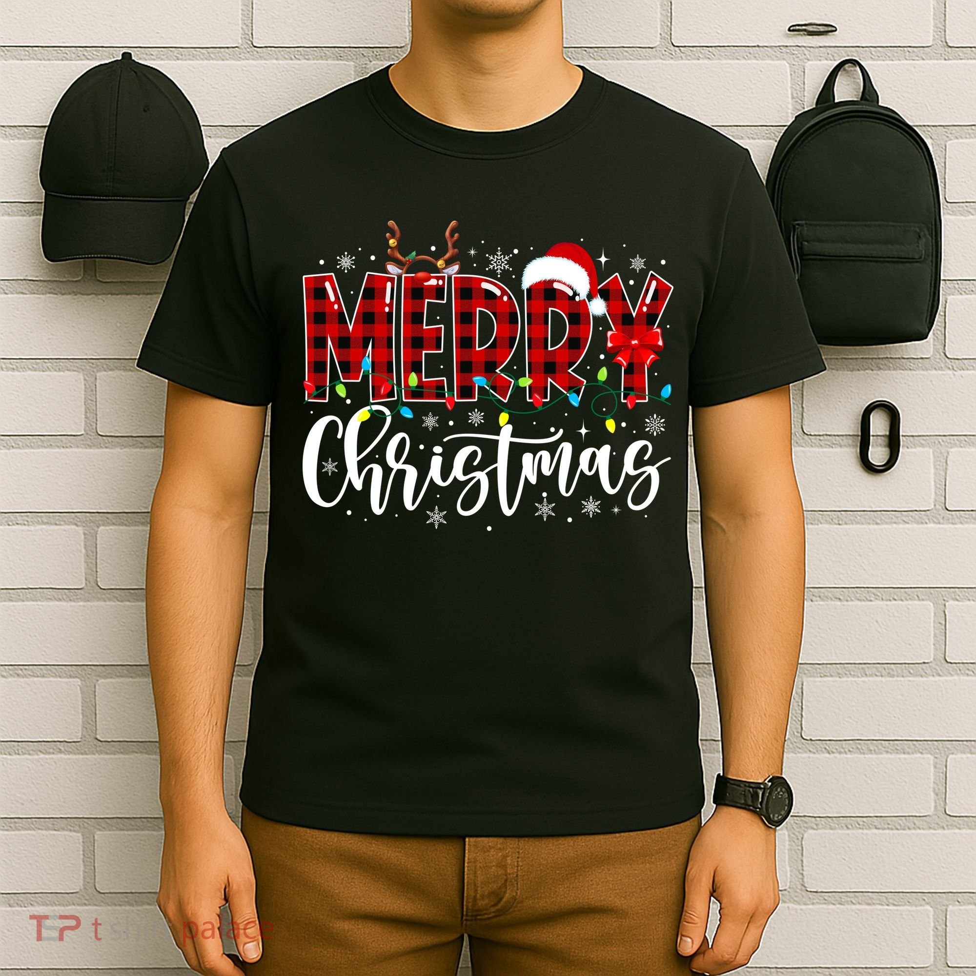 Merry Christmas Buffalo Plaid Red Santa Family Matching Xmas T-Shirt