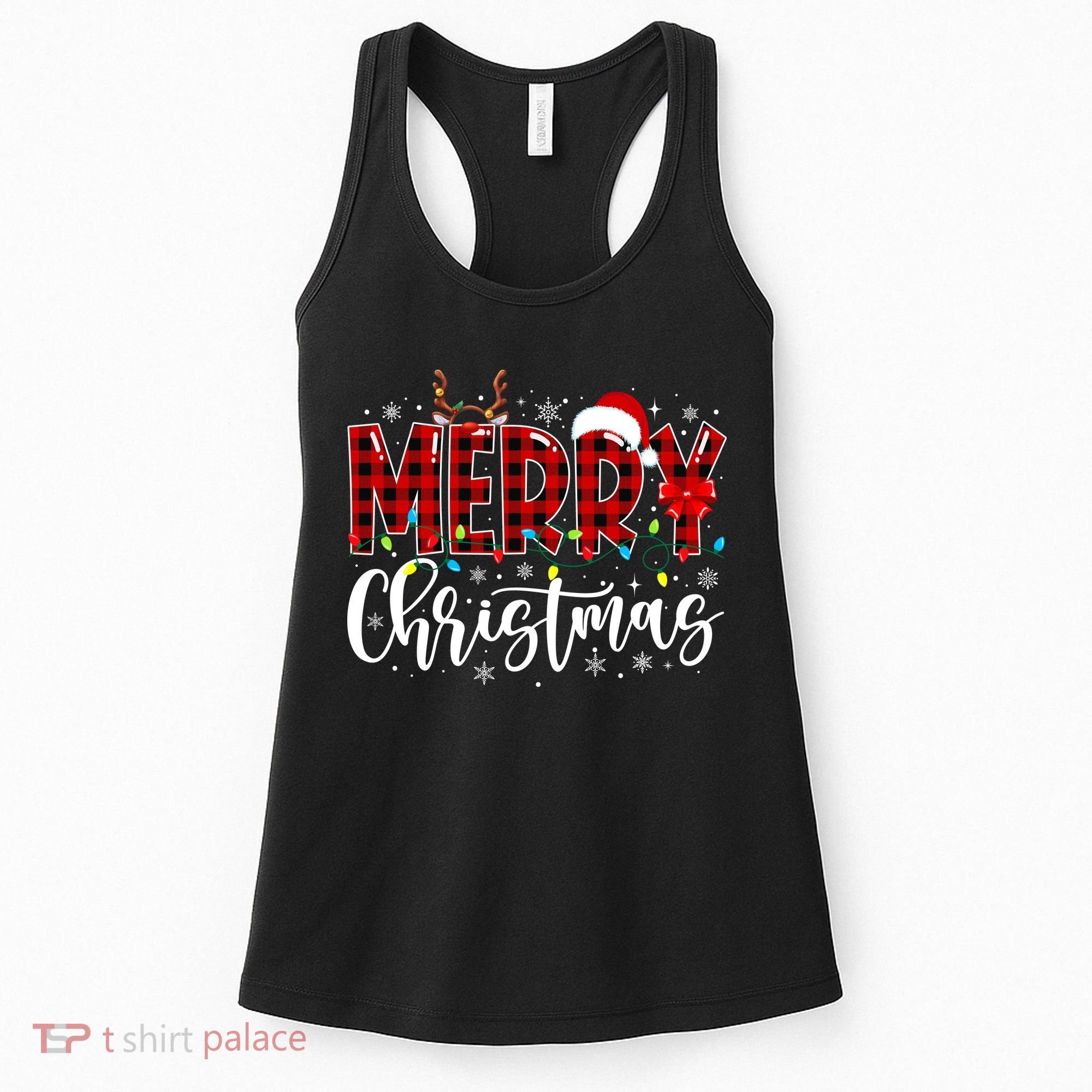 Merry Christmas Buffalo Plaid Red Santa Family Matching Xmas Women's Tank Top