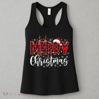 Merry Christmas Buffalo Plaid Red Santa Family Matching Xmas Women's Tank Top thumb 3