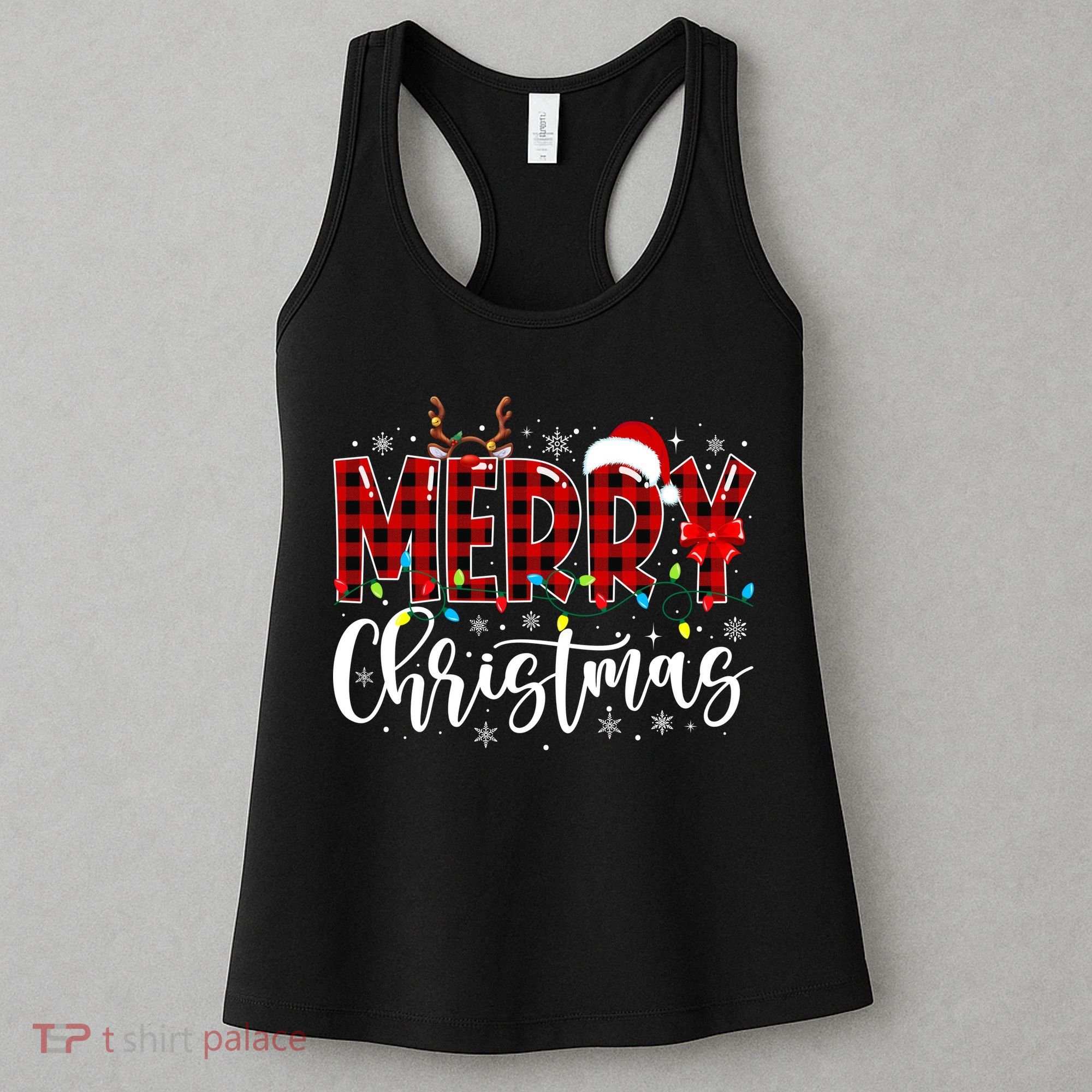 Merry Christmas Buffalo Plaid Red Santa Family Matching Xmas Women's Tank Top