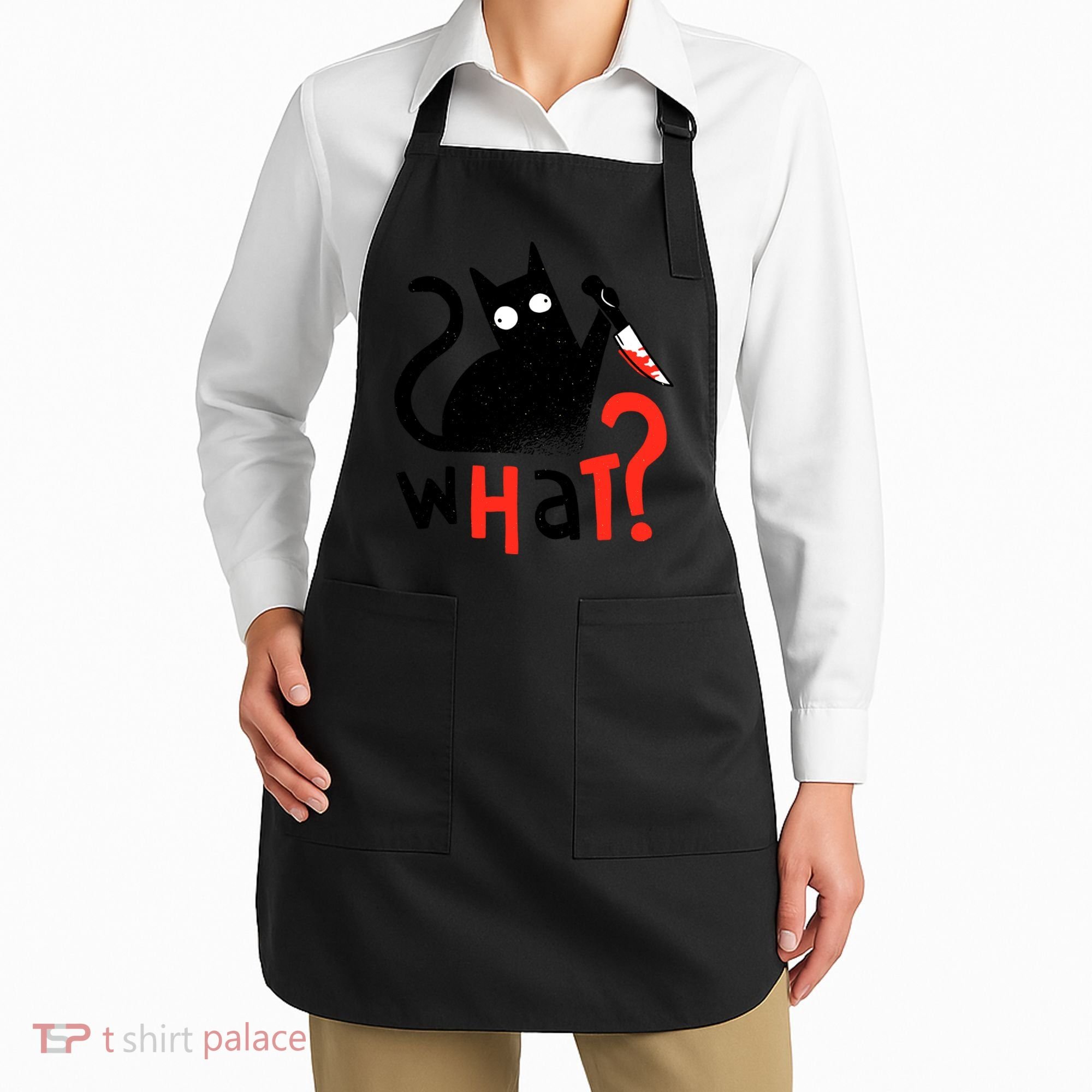 Murder Cat Bloody Knife What? Funny Humor Cats Apron