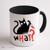Murder Cat Bloody Knife What? Funny Humor Cats Coffee Mug thumb 1