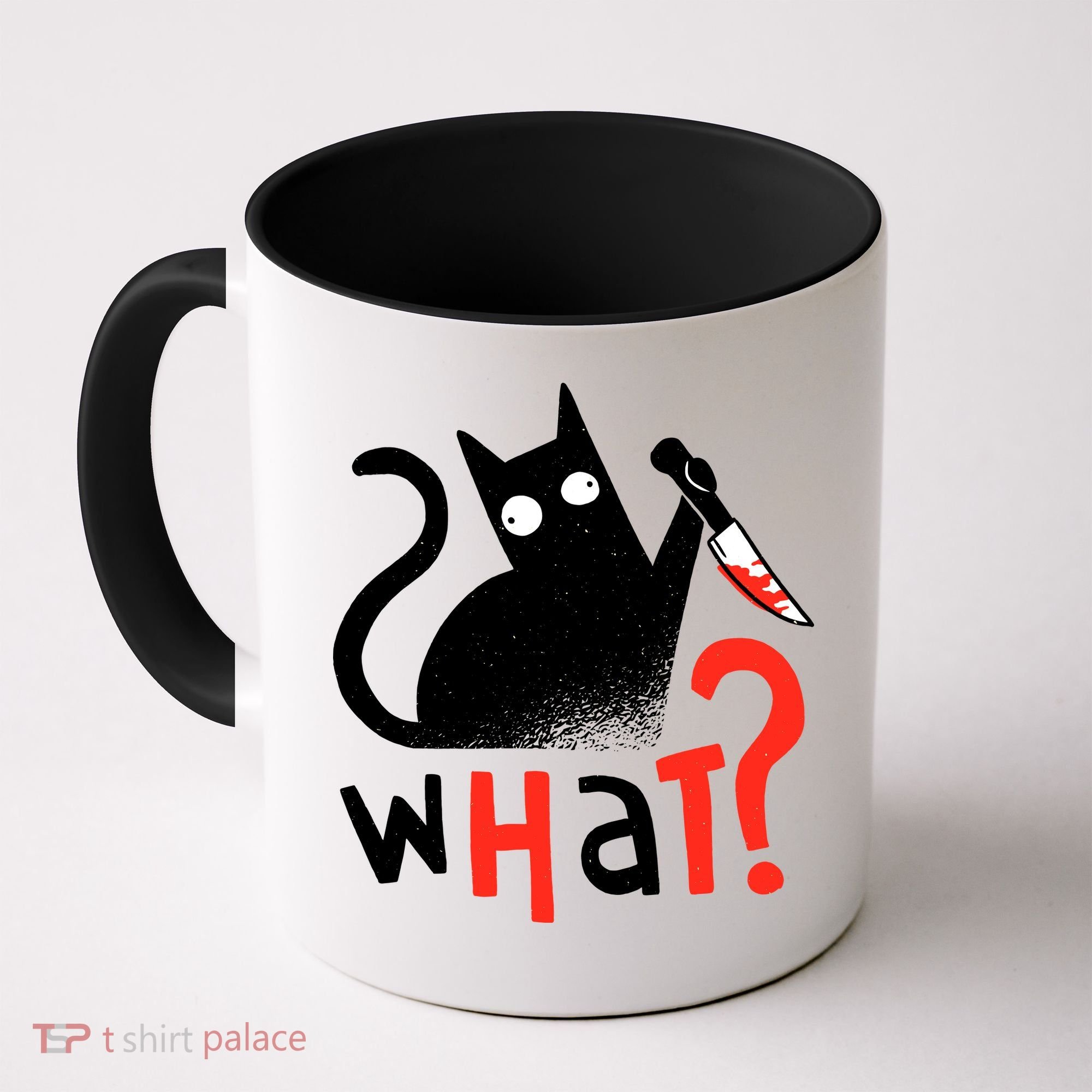 Murder Cat Bloody Knife What? Funny Humor Cats Coffee Mug