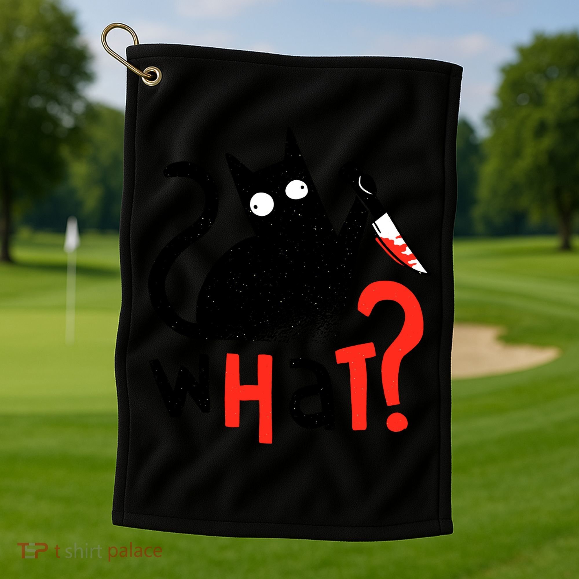 Murder Cat Bloody Knife What? Funny Humor Cats Golf Towel