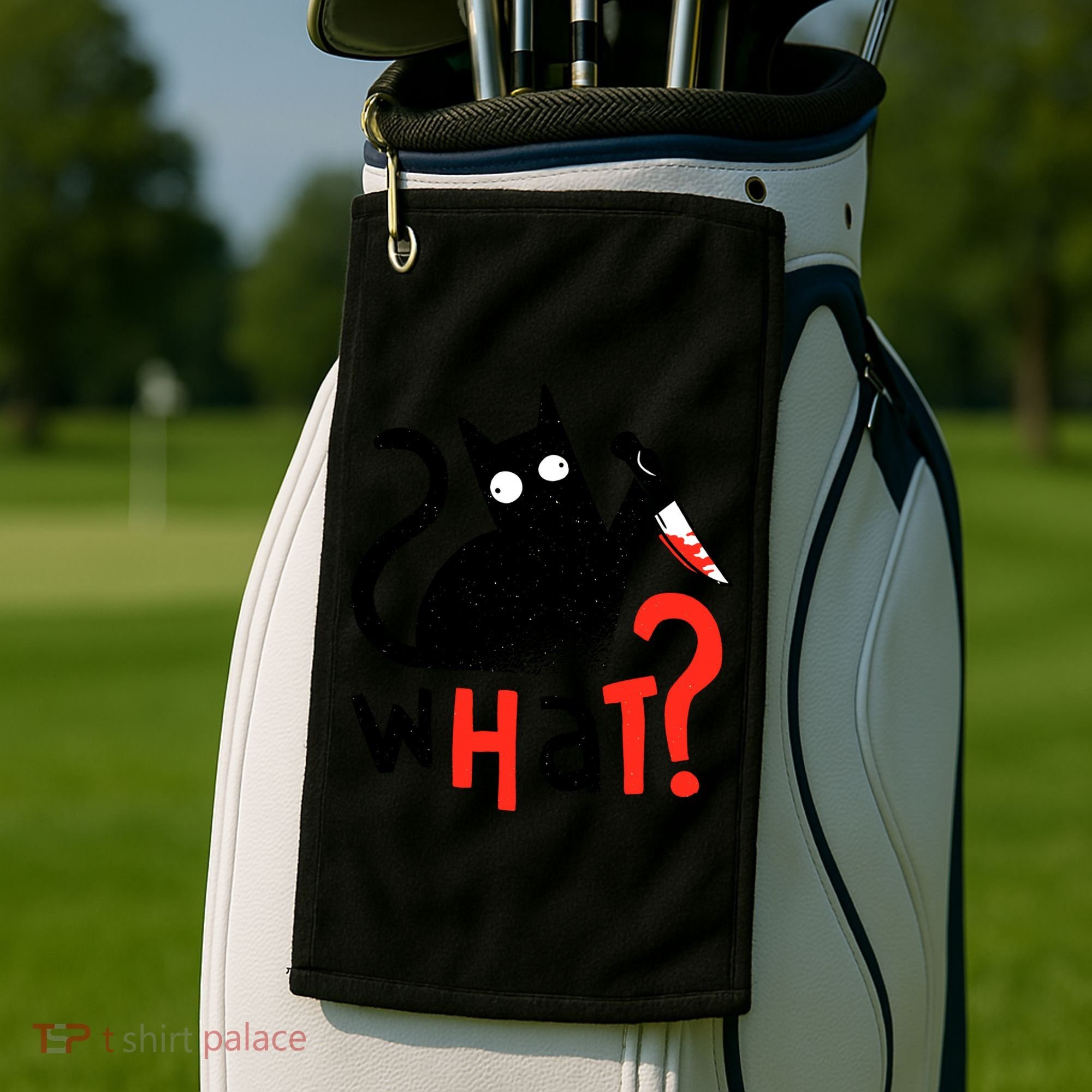 Murder Cat Bloody Knife What? Funny Humor Cats Golf Towel