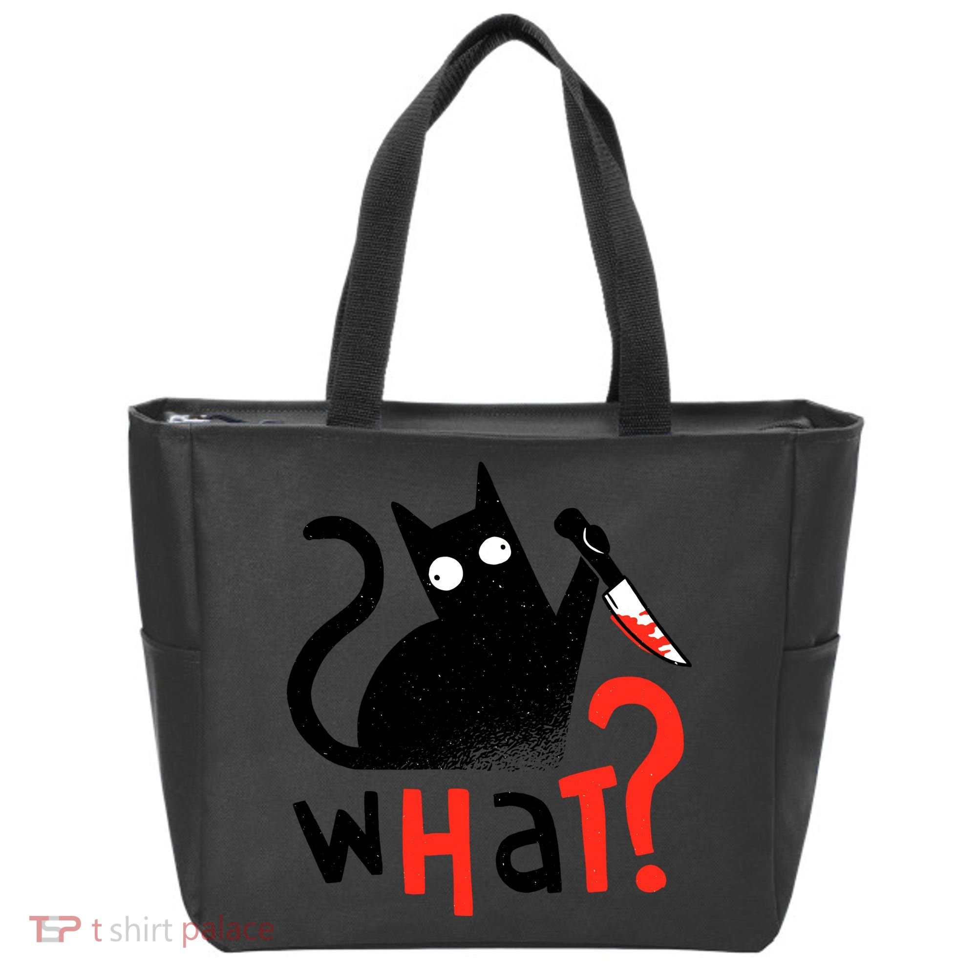 Murder Cat Bloody Knife What? Funny Humor Cats Tote Bag