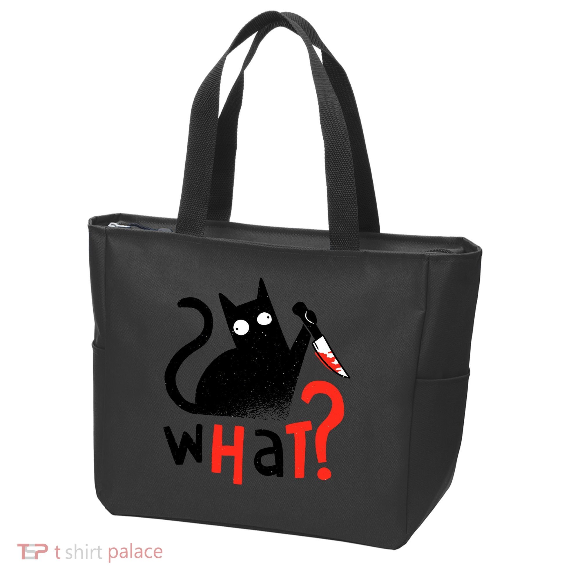 Murder Cat Bloody Knife What? Funny Humor Cats Tote Bag