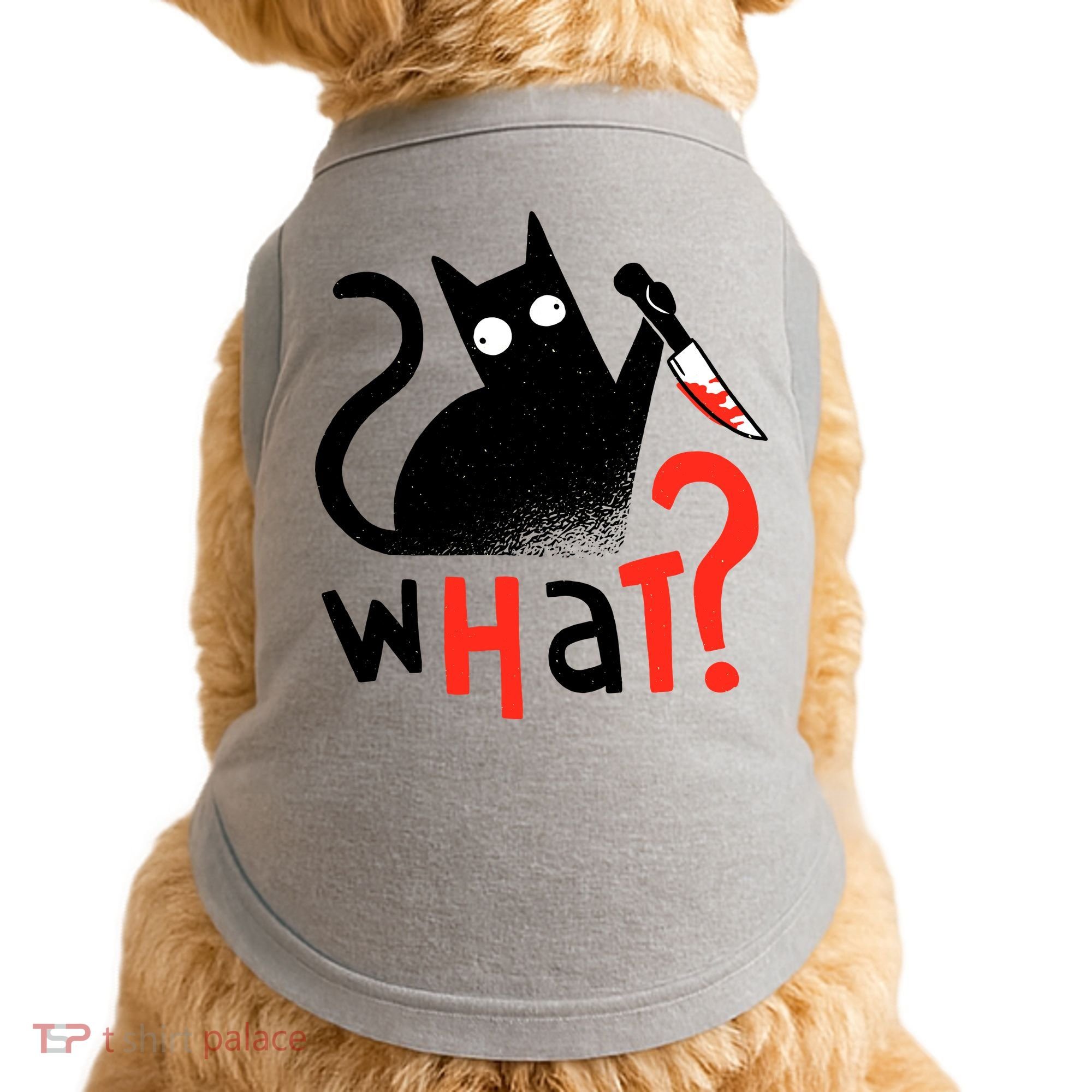 Murder Cat Bloody Knife What? Funny Humor Cats Doggie Tank