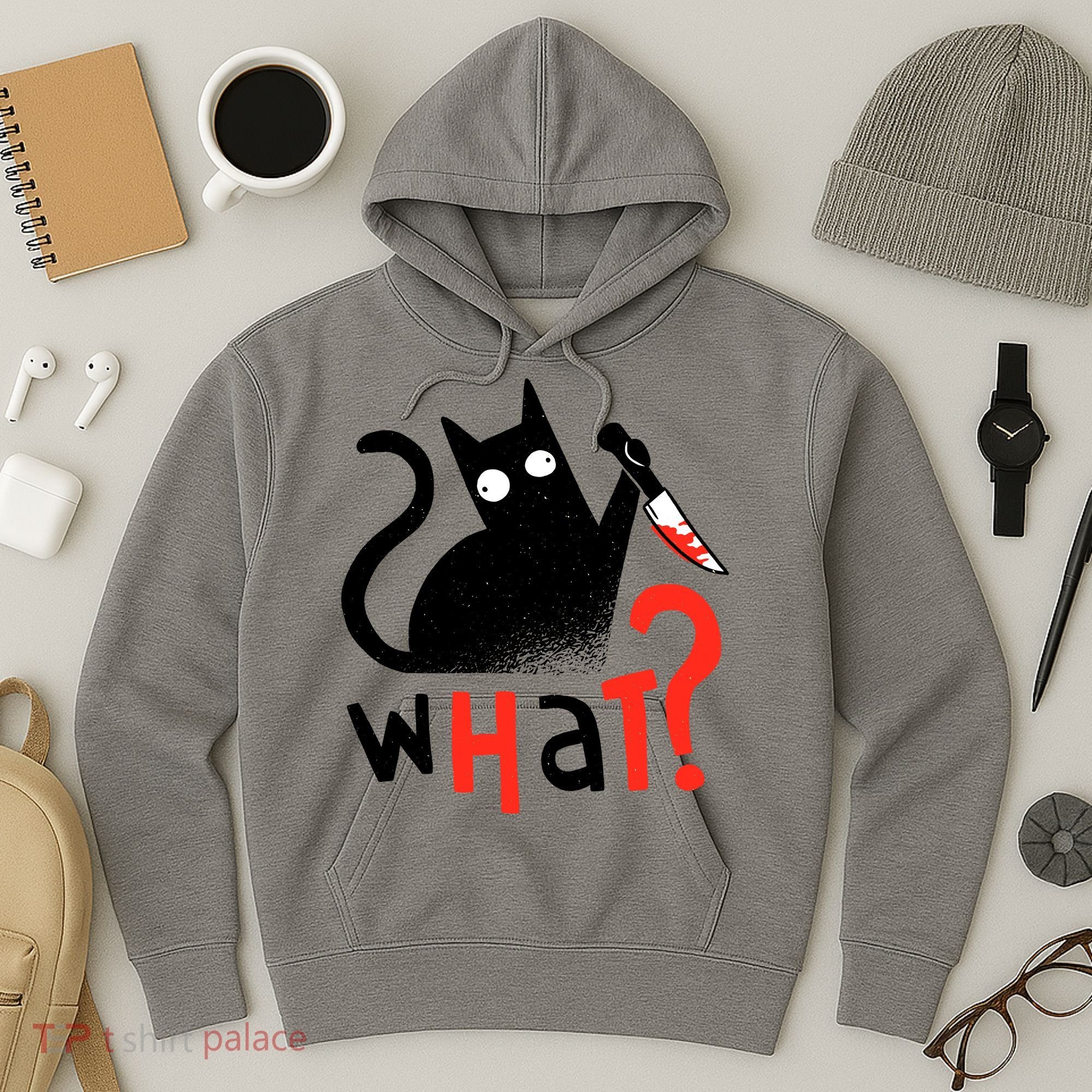 Murder Cat Bloody Knife What? Funny Humor Cats Hoodie